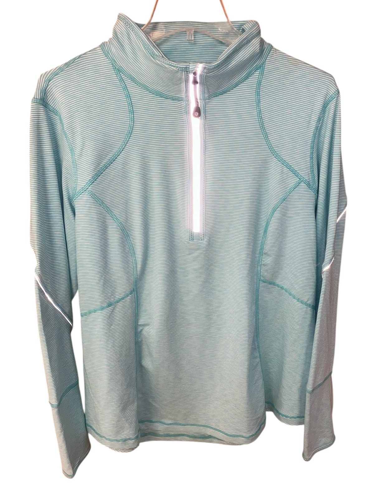 Tangerine Athletic Top Womens XXL Green Striped Long Sleeve 1/2 Zip Reflective