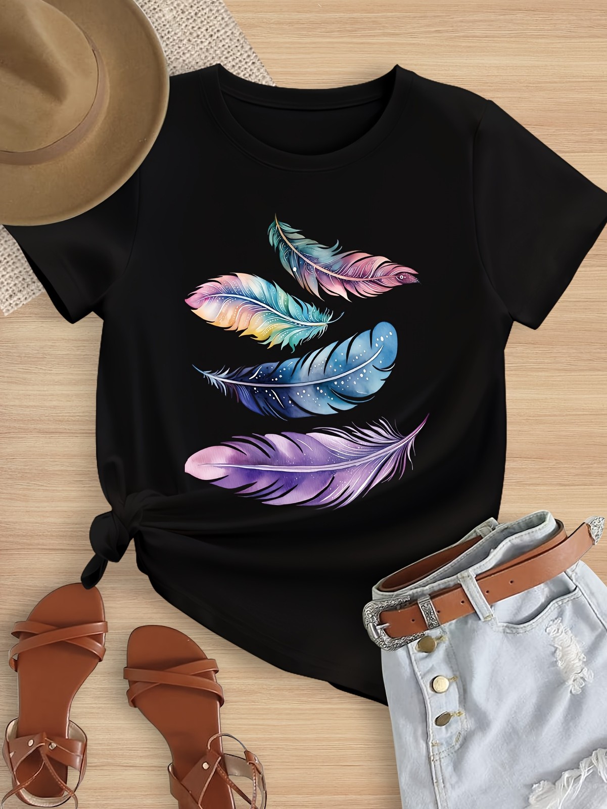Casual Women Cotton Floral T-Shirt Short Sleeve Top Summer Flower Boho Fashion♮