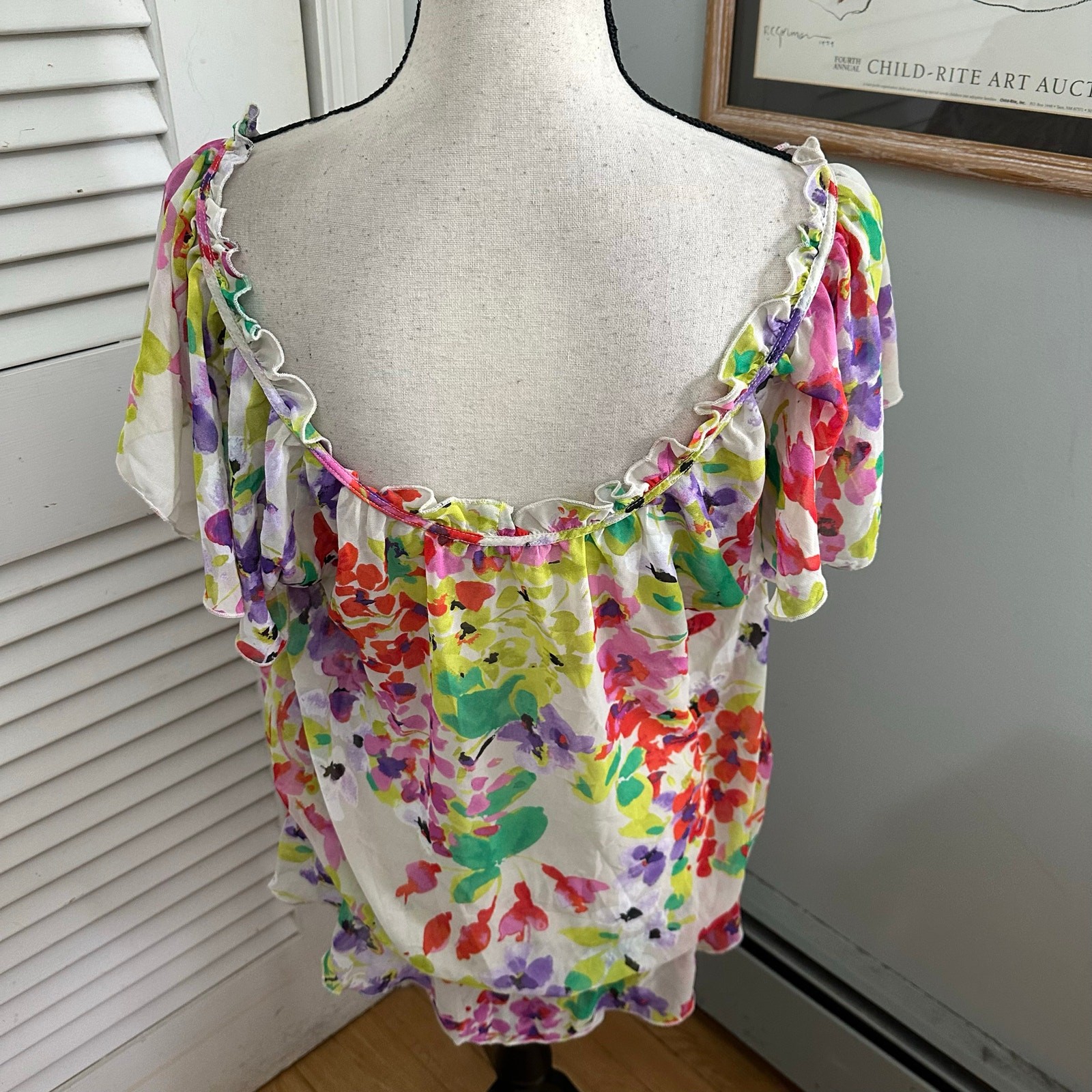 Express Blouse Womens Large Colorful Sheer Chiffon Flutter Y2K Fairy Coquette