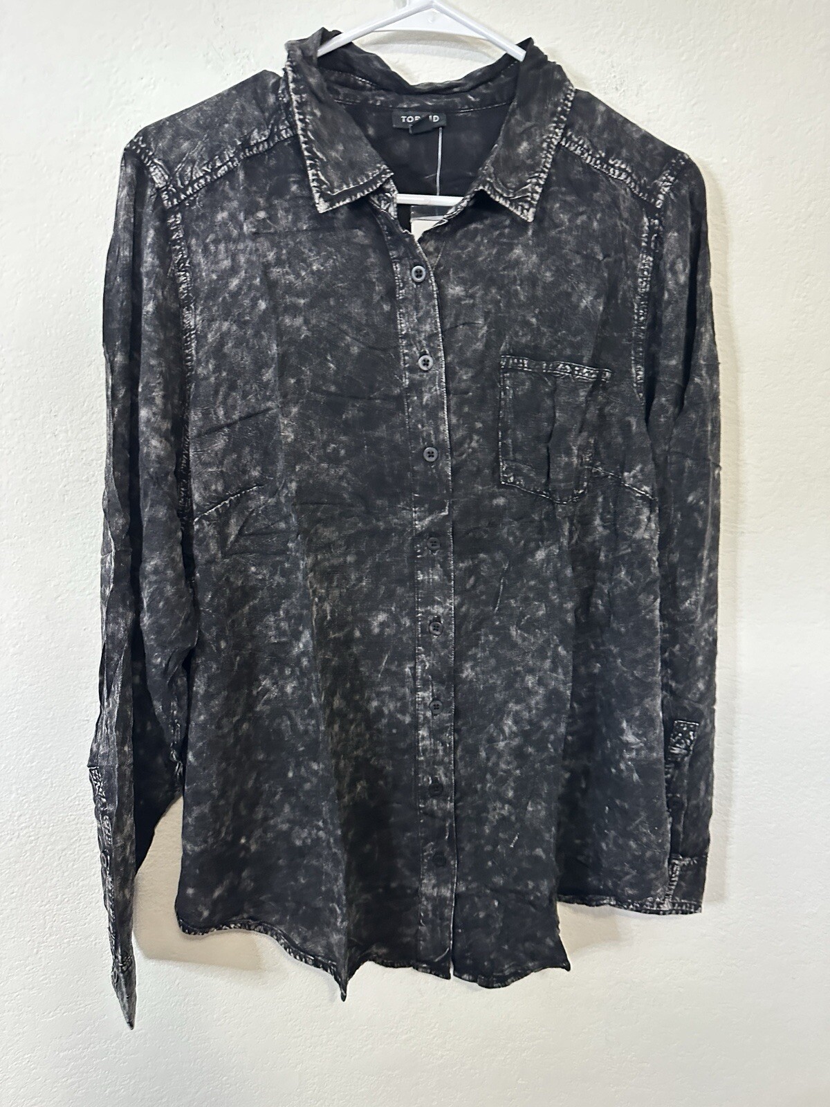 Torrid Black Mineral Wash Long Sleeve Milly Button Down Blouse Shirt Sz Large 0