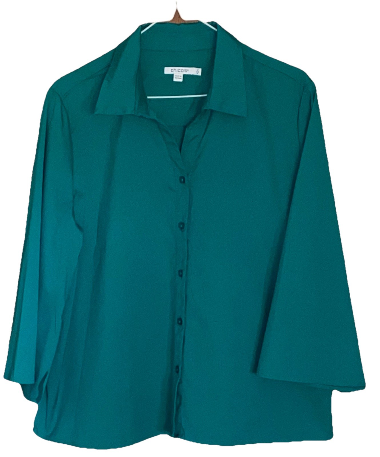 CHICO’S WOMEN’S POPLIN CAPE SLEEVE BLOUSE SIDE SLITS BUTTON DOWN SIZE 2 EUC