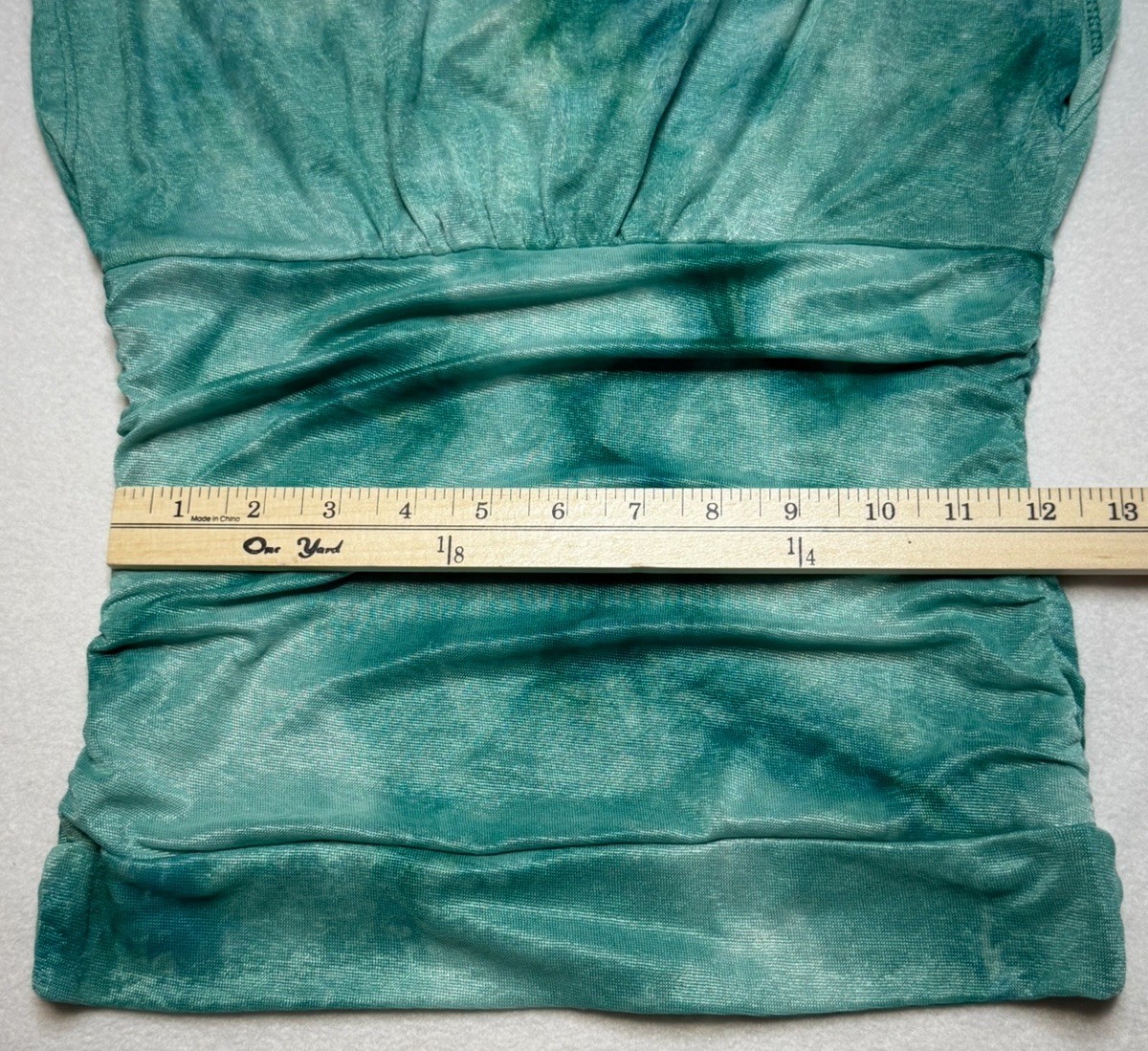HeartSoul Boho Teal Shimmer Ruched Crochet Lace Trim Top Size Small