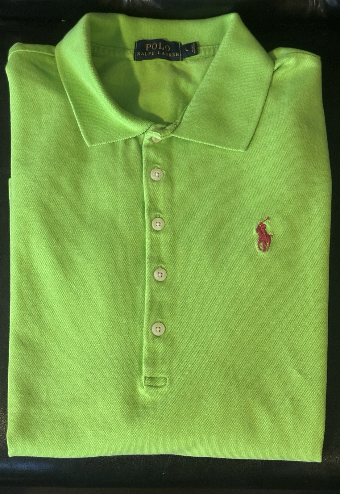 POLO Ralph Lauren Women’s Long Sleeve Polo, L, Lime Green w/ Red Logo