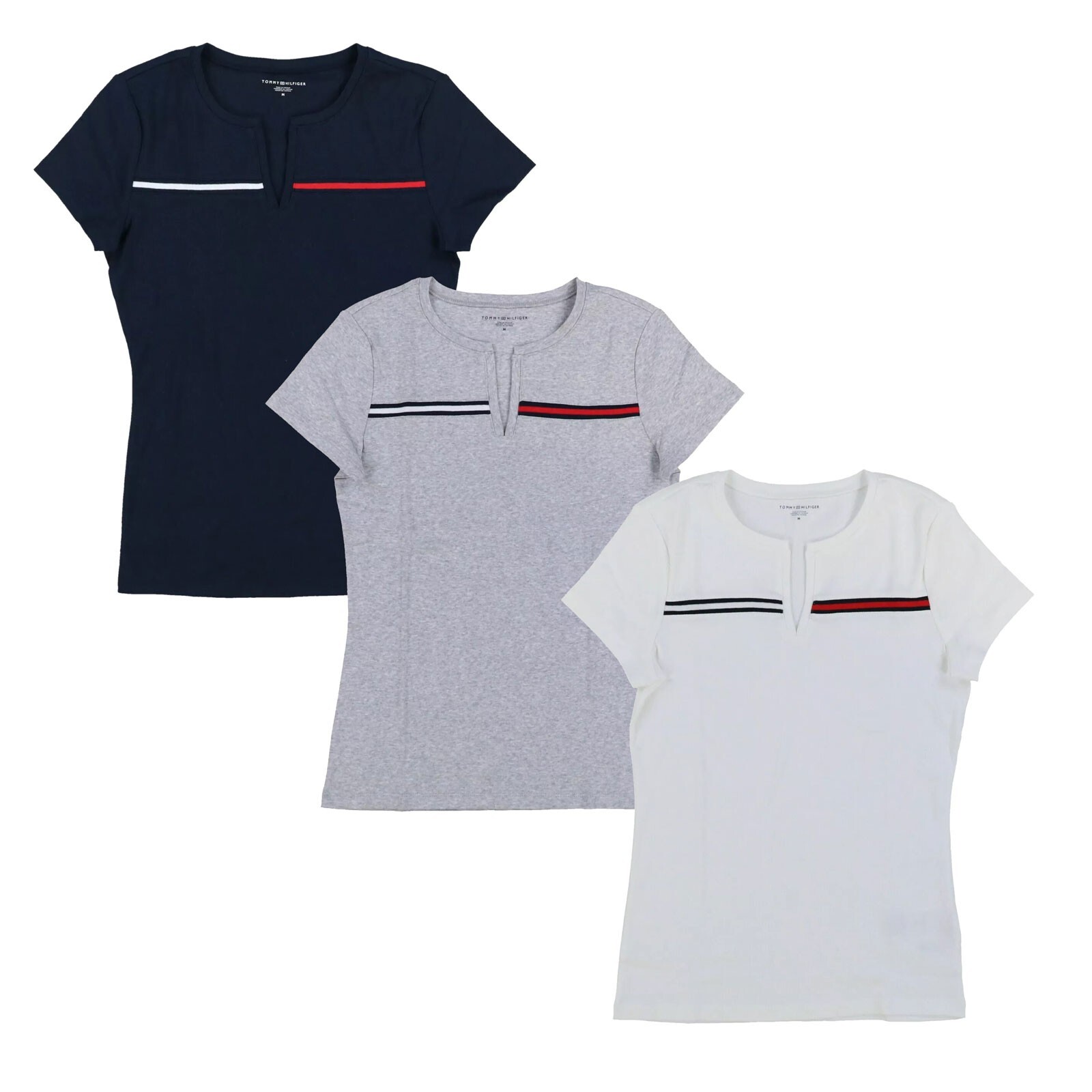 Tommy Hilfiger Women’s T-Shirt Split Neck Short Sleeve Tee Casual Cotton Top New