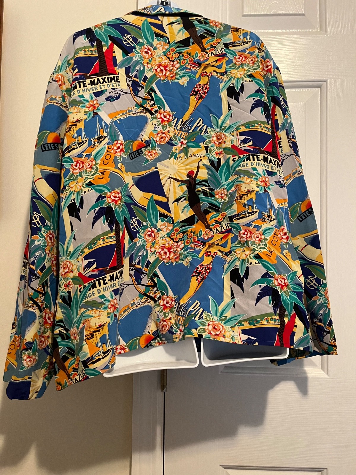 Vintage Maggy London Silk Retro Travel Poster Printed Blouse Size 12