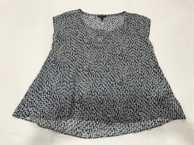 Eileen Fisher XS Silk Ellipsis Printed Dots Tie-Dye Denim Blue Airy Relaxed Fit