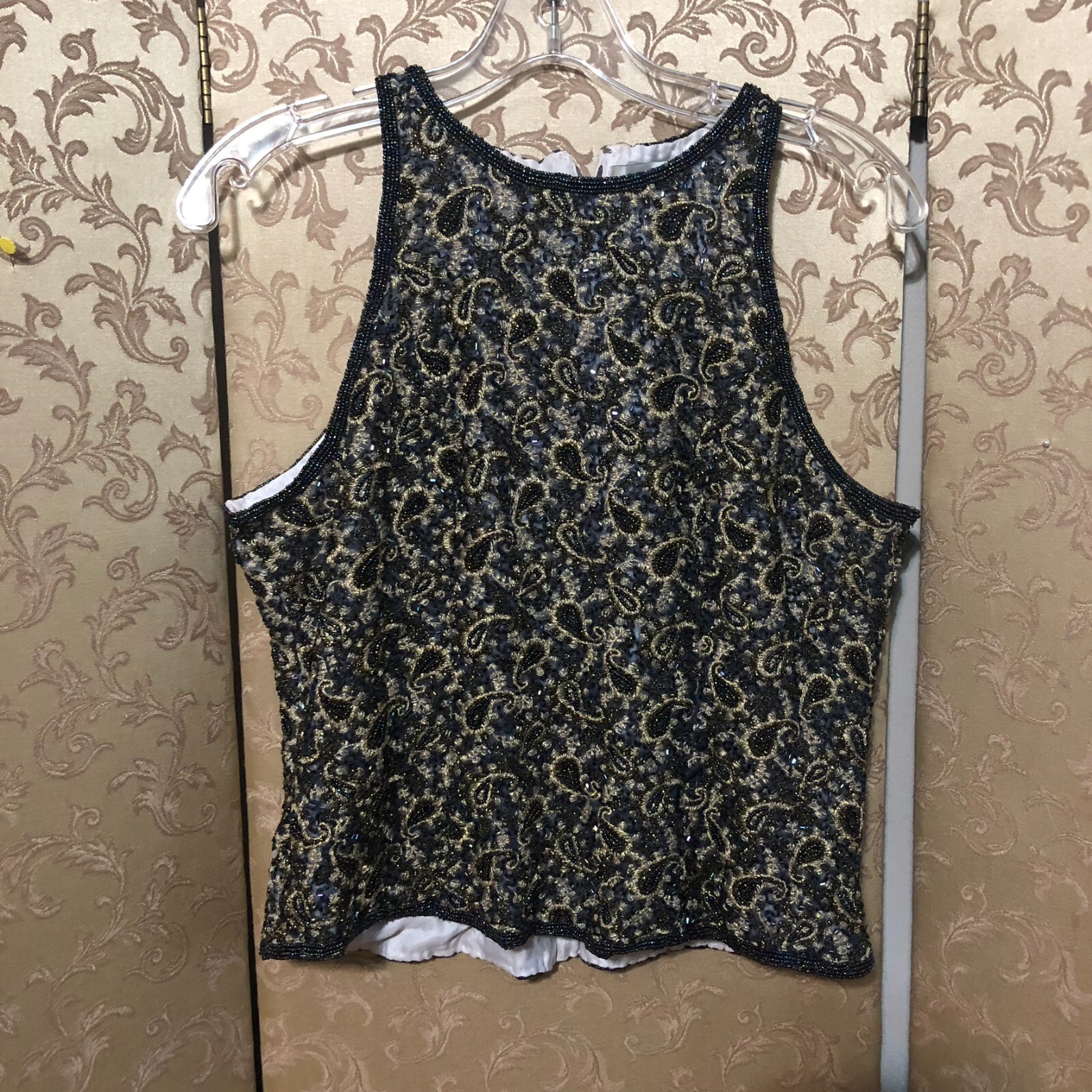 Adrianna Papell Blue Gold Multi-Color Paisley Embroidered Top Size P14 14