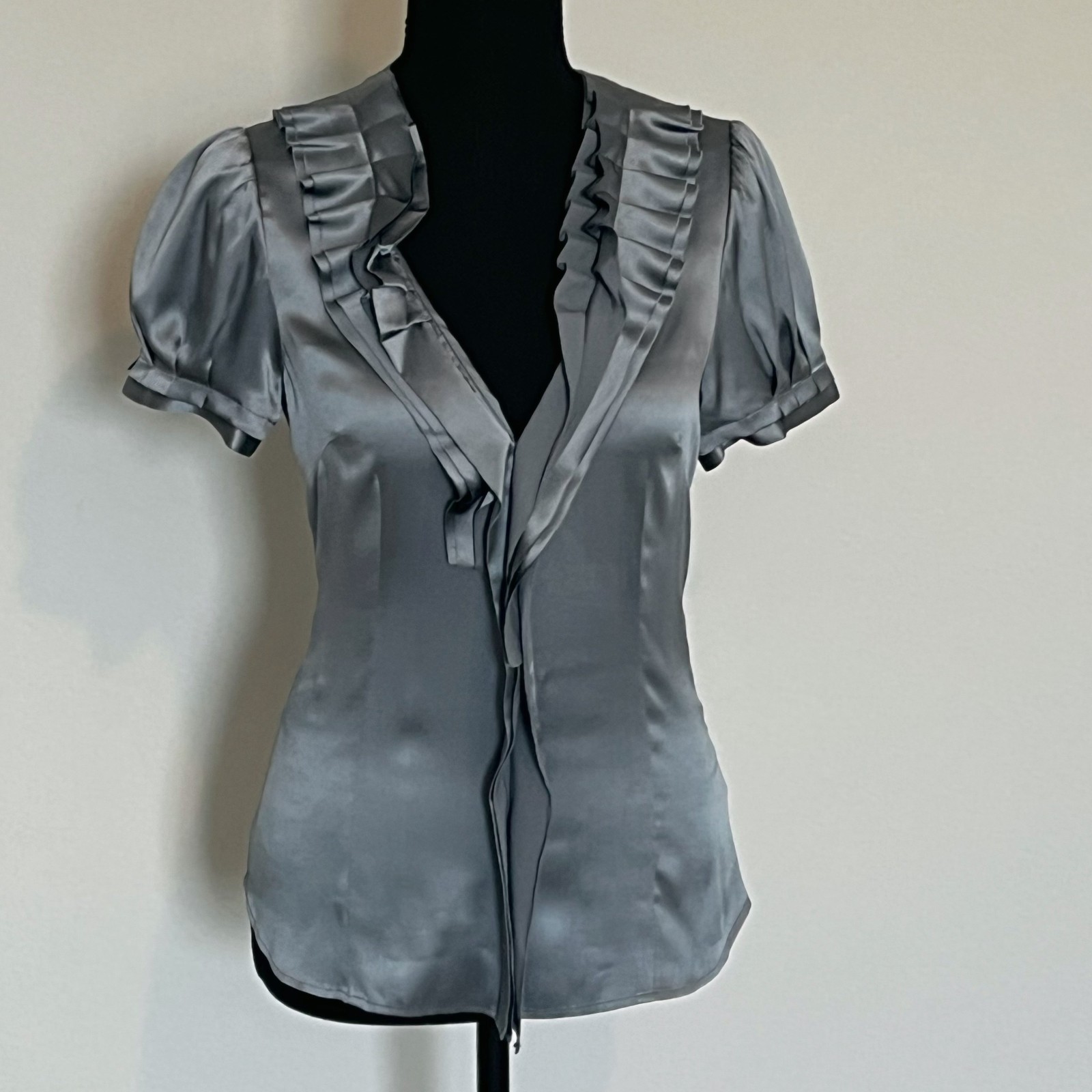 BCBG Maxazria Blue Gray Silk Blouse Size XXS