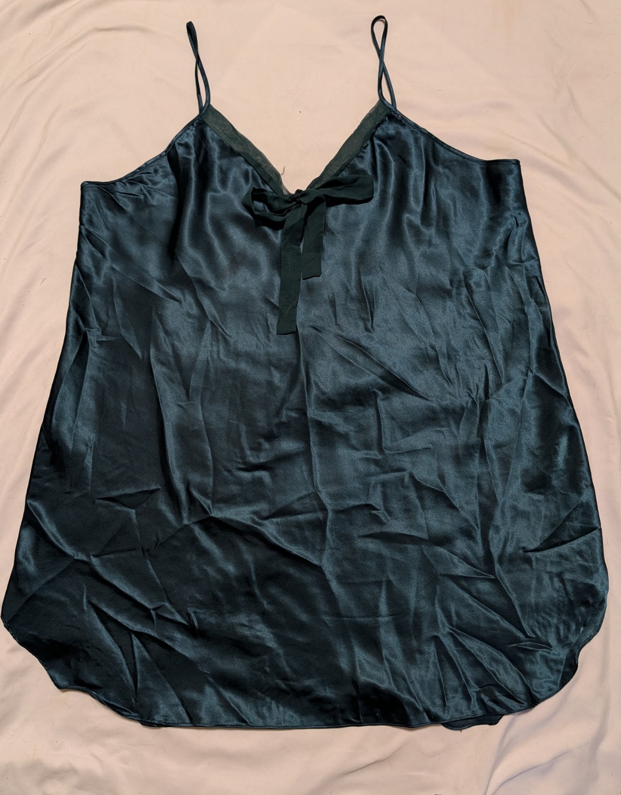 Green Cami Nightie Spaghetti Strap VNeck Low Back Baby Doll Tag Removed Chest 44