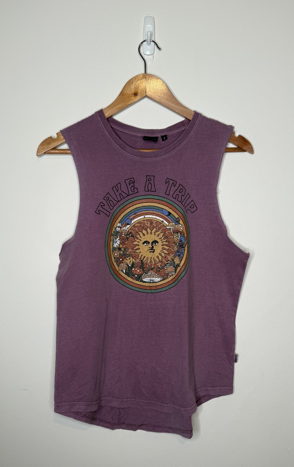 Ghanda Womens Purple Take A Trip Tank Top Size 8 Festival Muscle Tee
