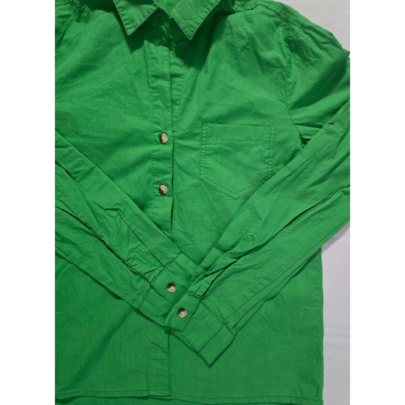Sim & Sam Green Cotton Roll Tab Sleeve Button Down Shirt Small RN145239