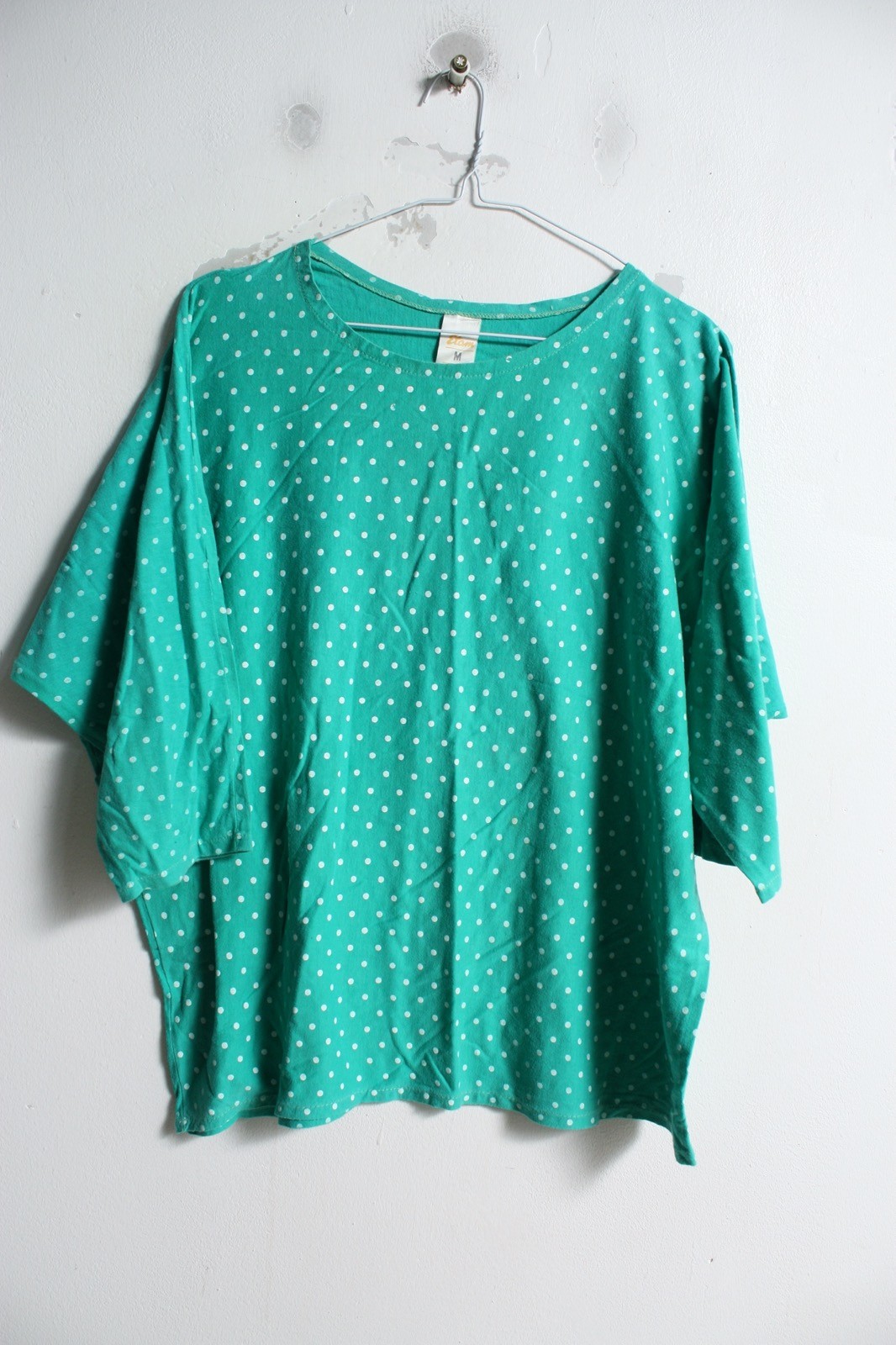 Etam Womens Vintage 1980s Jersey Spotted Top – Green – Size Medium (i55)