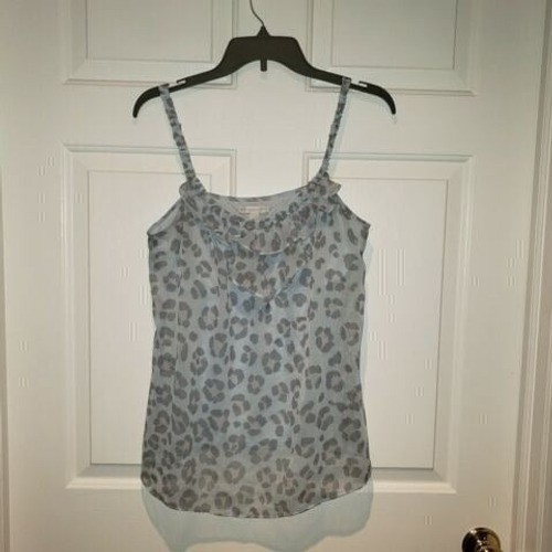 Women’s sz M New York & Co Blue Sheer Ruffle Tank Top Cami Built in Bra