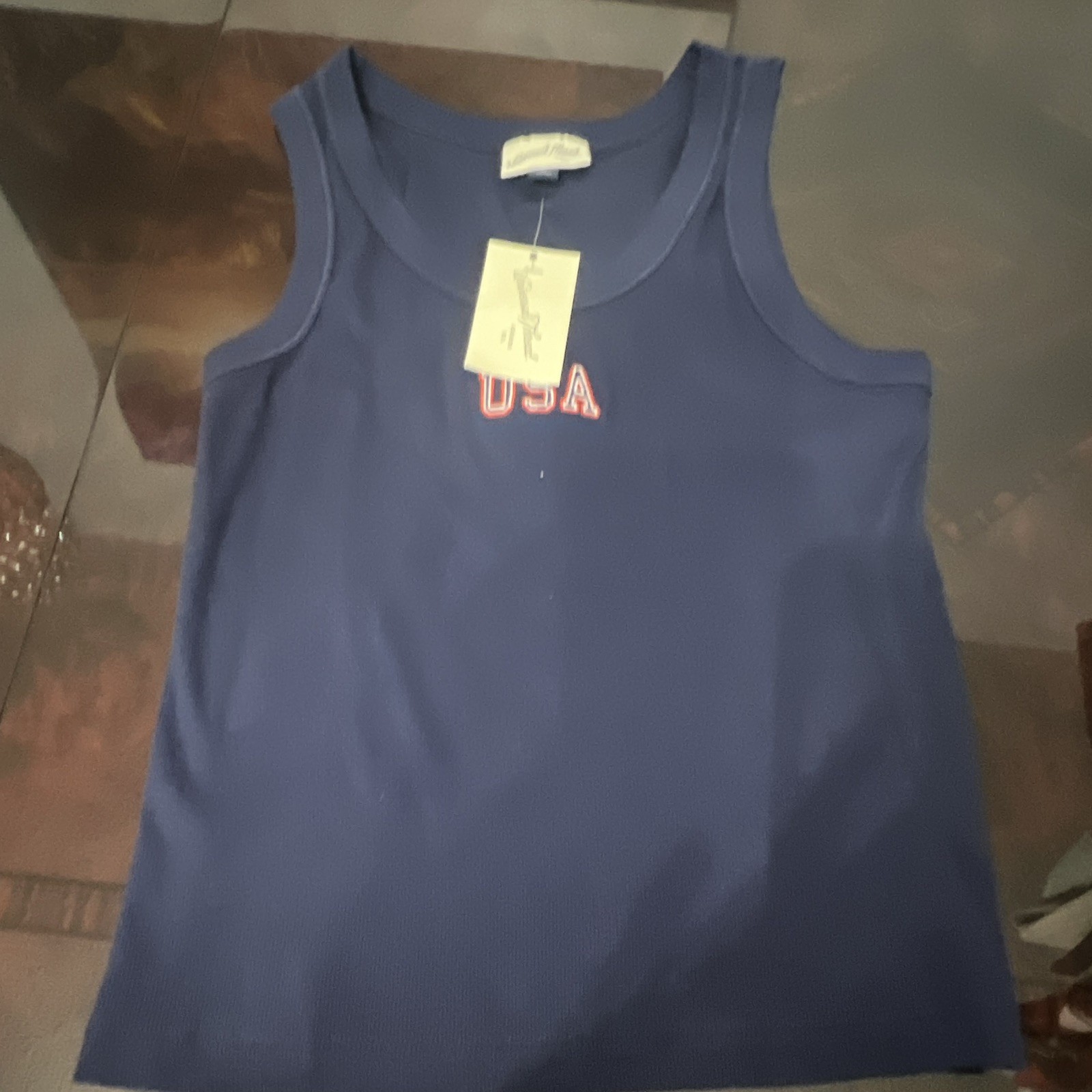 St. John’s Bay Women’s XS Blue Sleeveless Scoop Neck Knit USA Logo Tank