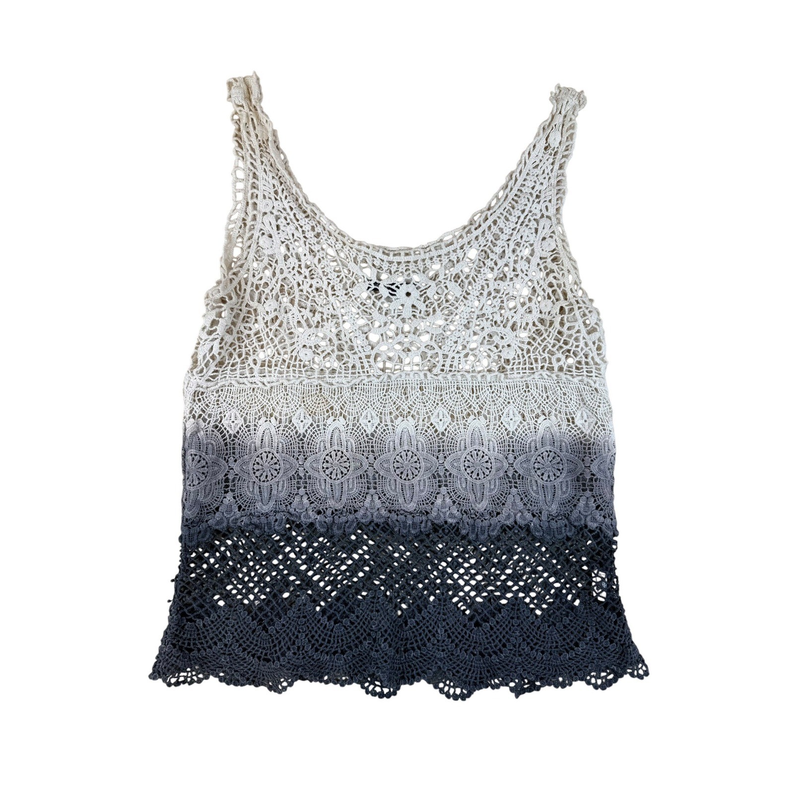 American Eagle Small Tank Top Boho Ombre Cotton Crochet Lace Dip Dye
