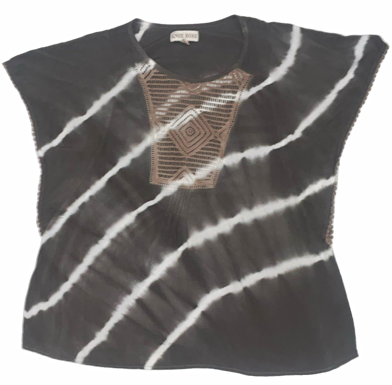 Knox Rose Women’s Large Black White Tie Dye Crochet Knit Sleeveless Top Boho