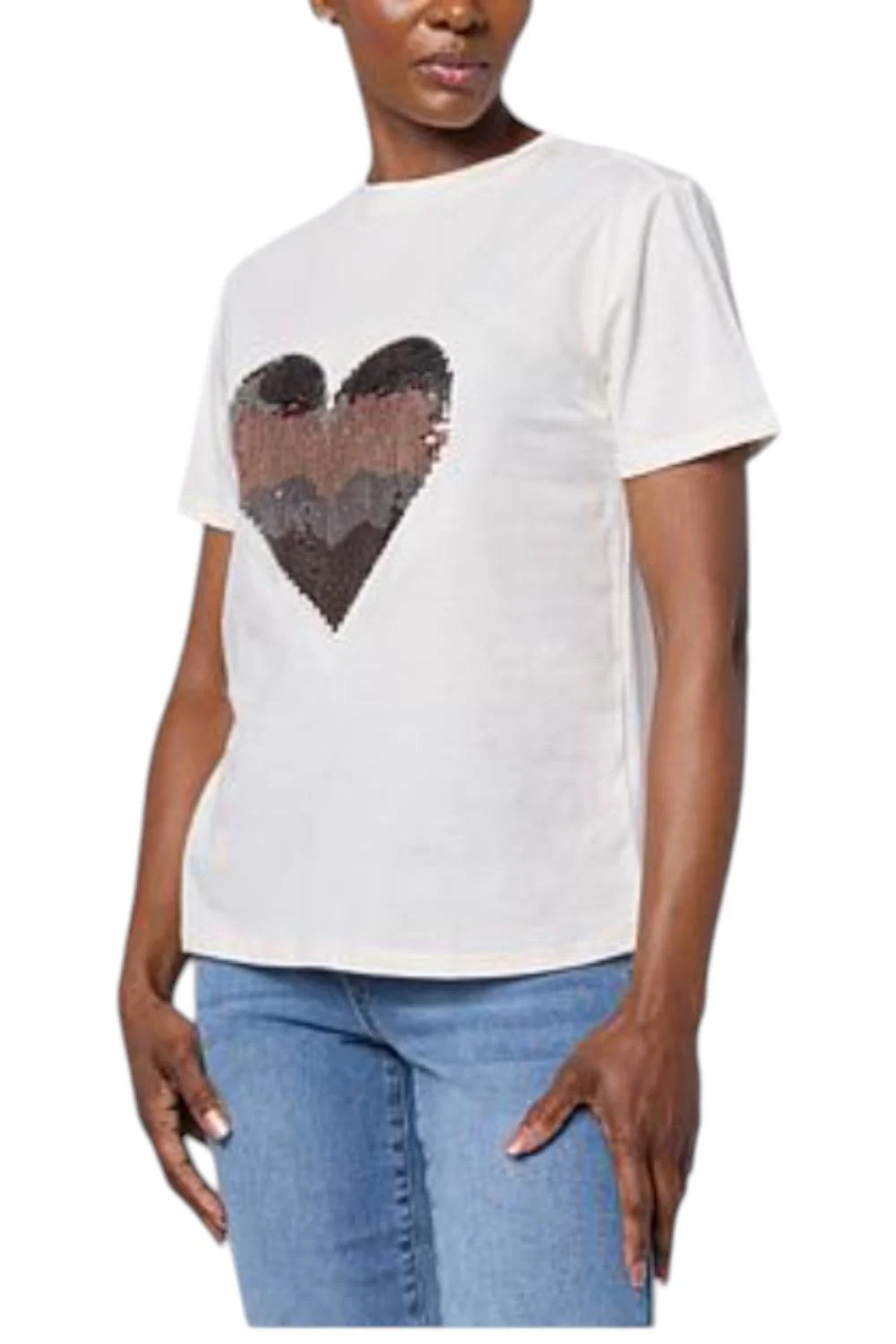 DG2 by Diane Gilman Women’s Cotton Jersey Heart Embellished Top White