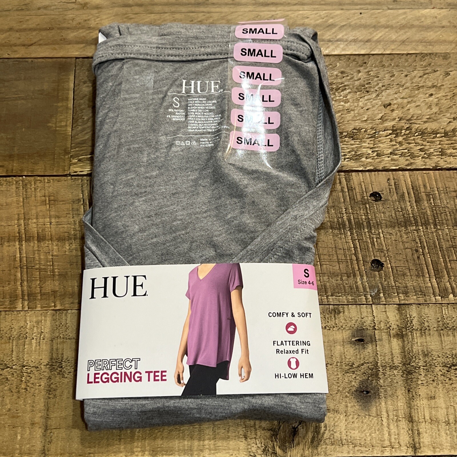 Hue Women’s Short Sleeve Hi-Lo Perfect Legging Tagless Tee Size Small Gray