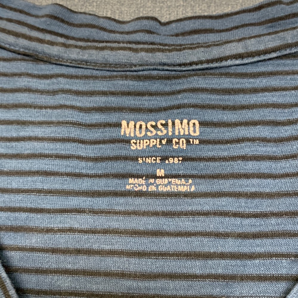 Mossimo Supply Co Top Womens Medium Blue Black Striped Cotton V-Neck Cap Sleeve