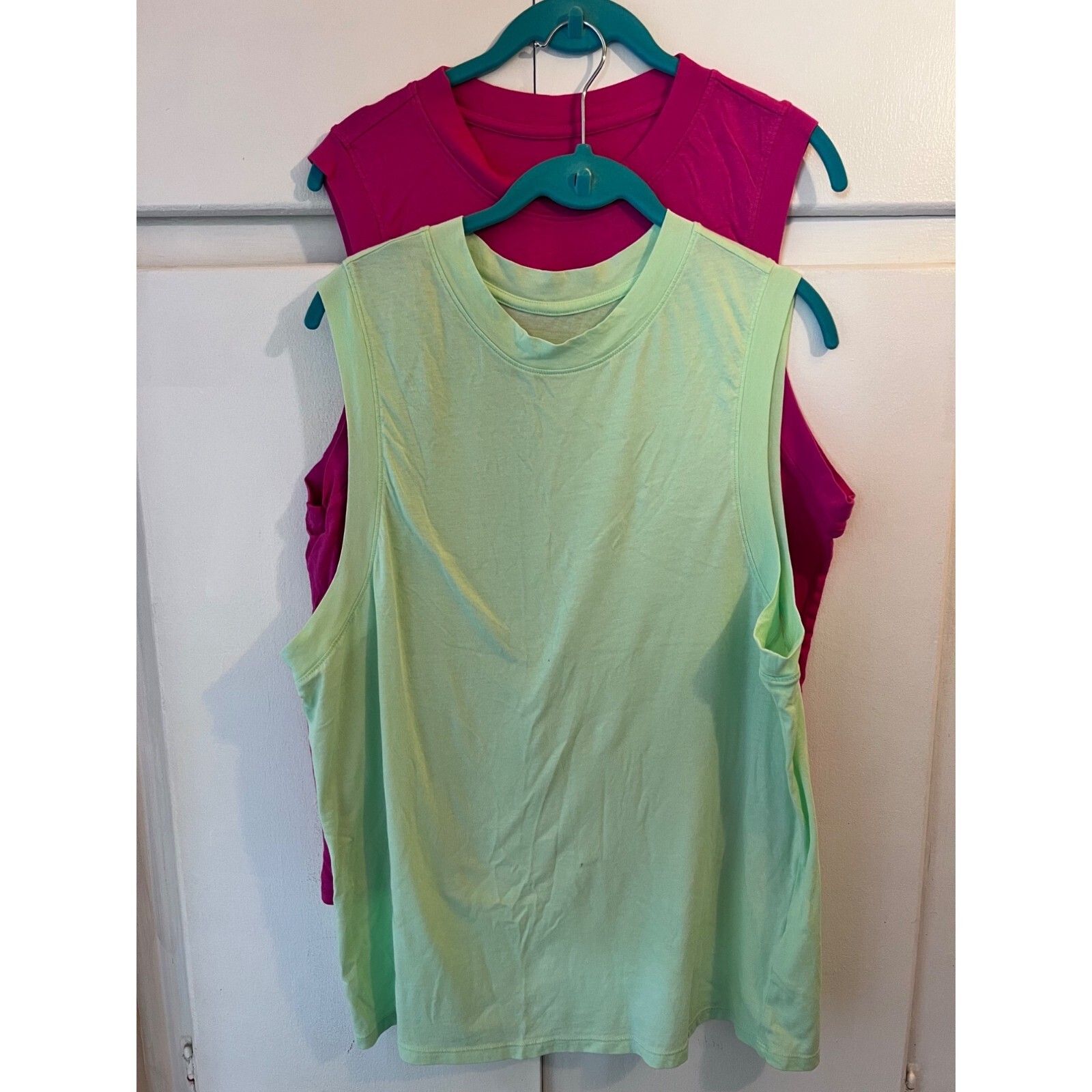 NWOT Set of 2 Wavvy Tank Tops Muscle Tees, Pink + Green size Large, Cotton/Modal