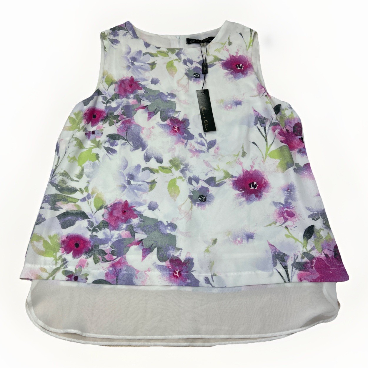 Rose & Olive Floral Blouse Womens Medium Sleeveless Sheer Layered Tank NWT