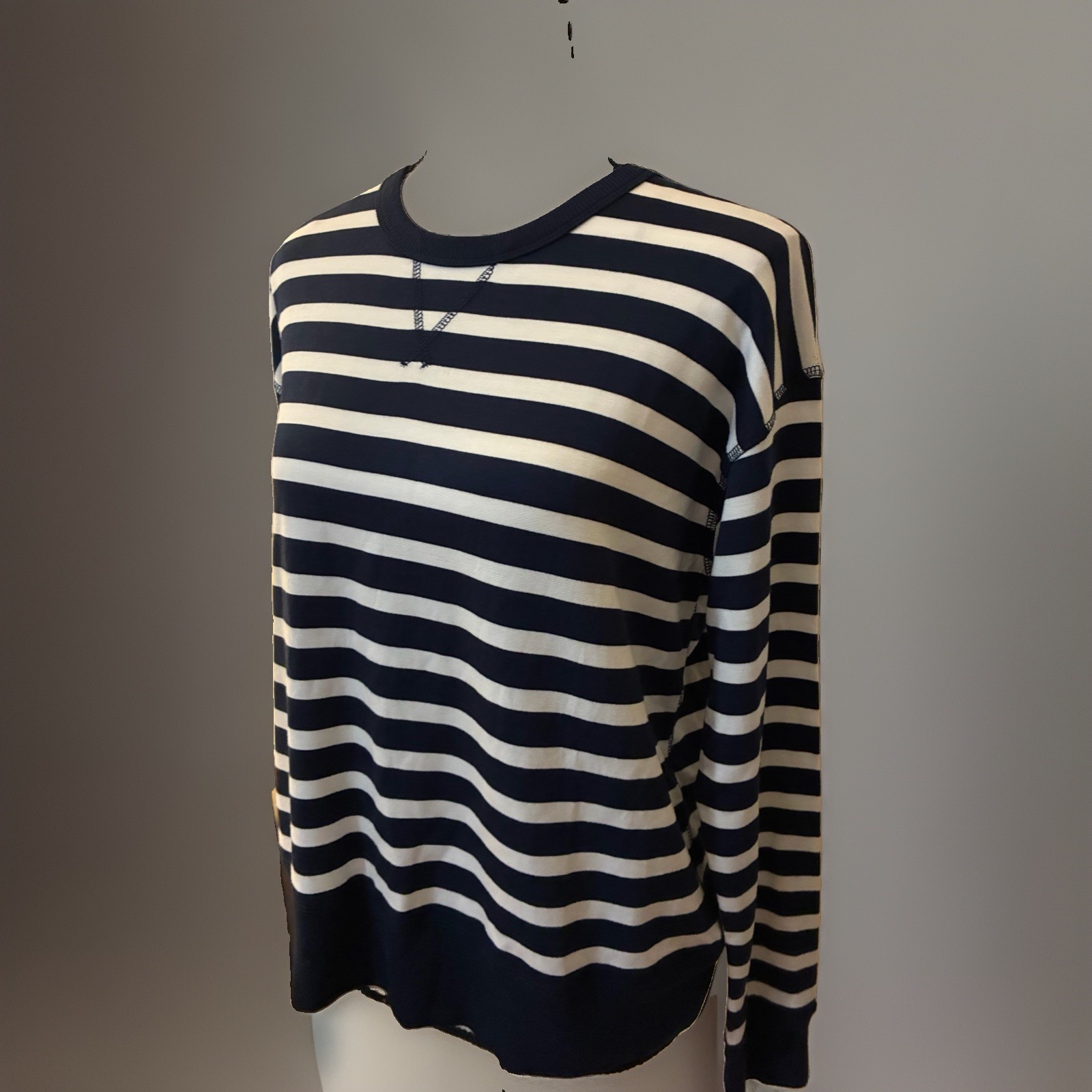 Women’s Philosophy Top, Petite Medium, NEW, Navy/White Striped, Long Sleeve