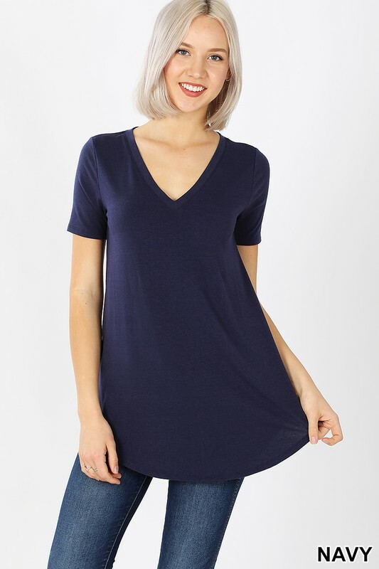 Womens Short Sleeve T-Shirt V-Neck Casual Basic Tunic Top Long Loose Blouse S-3X