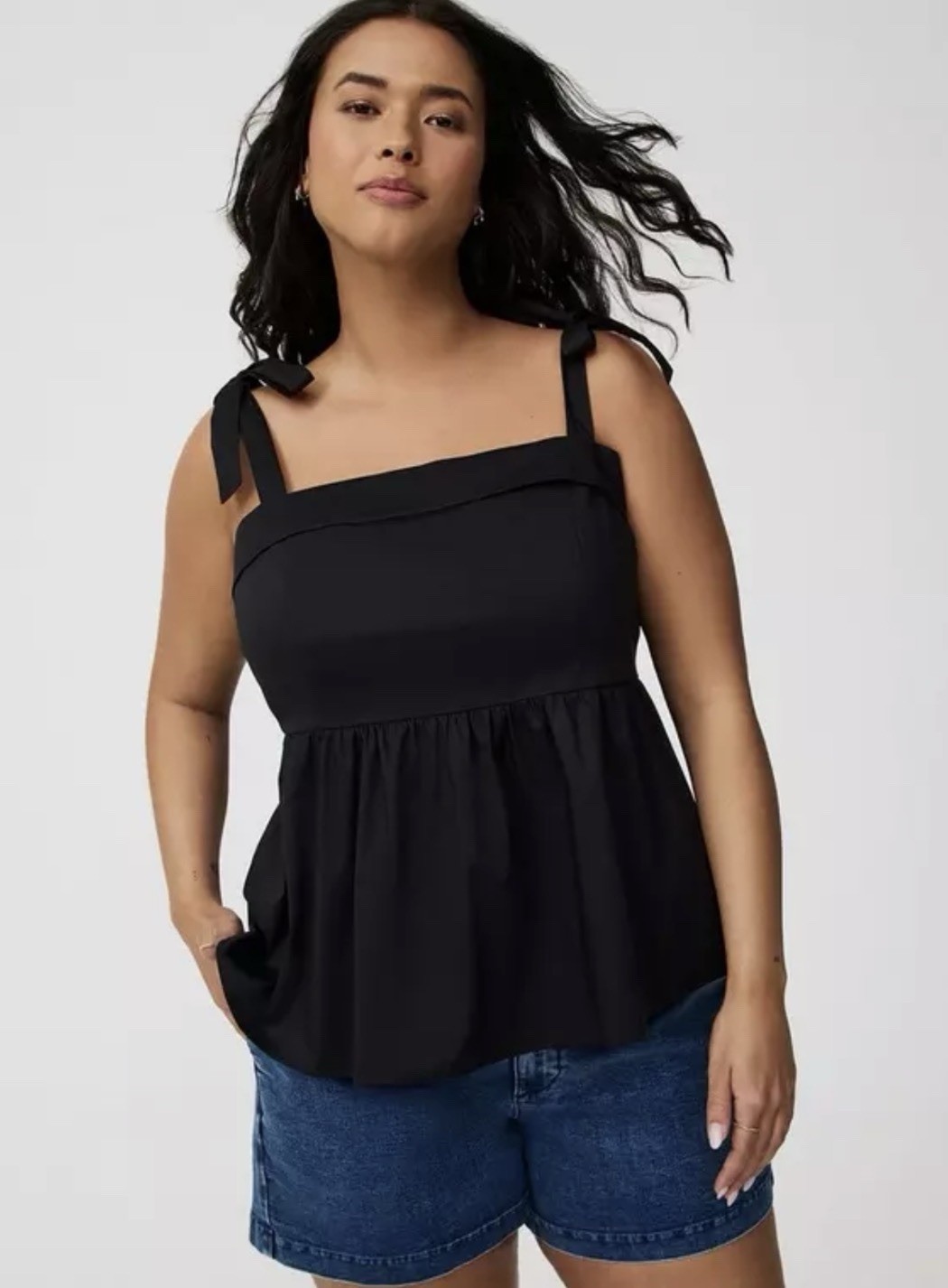 NWT Torrid Peplum Poplin Tie Strap Top Size 00 M/L 10 Black