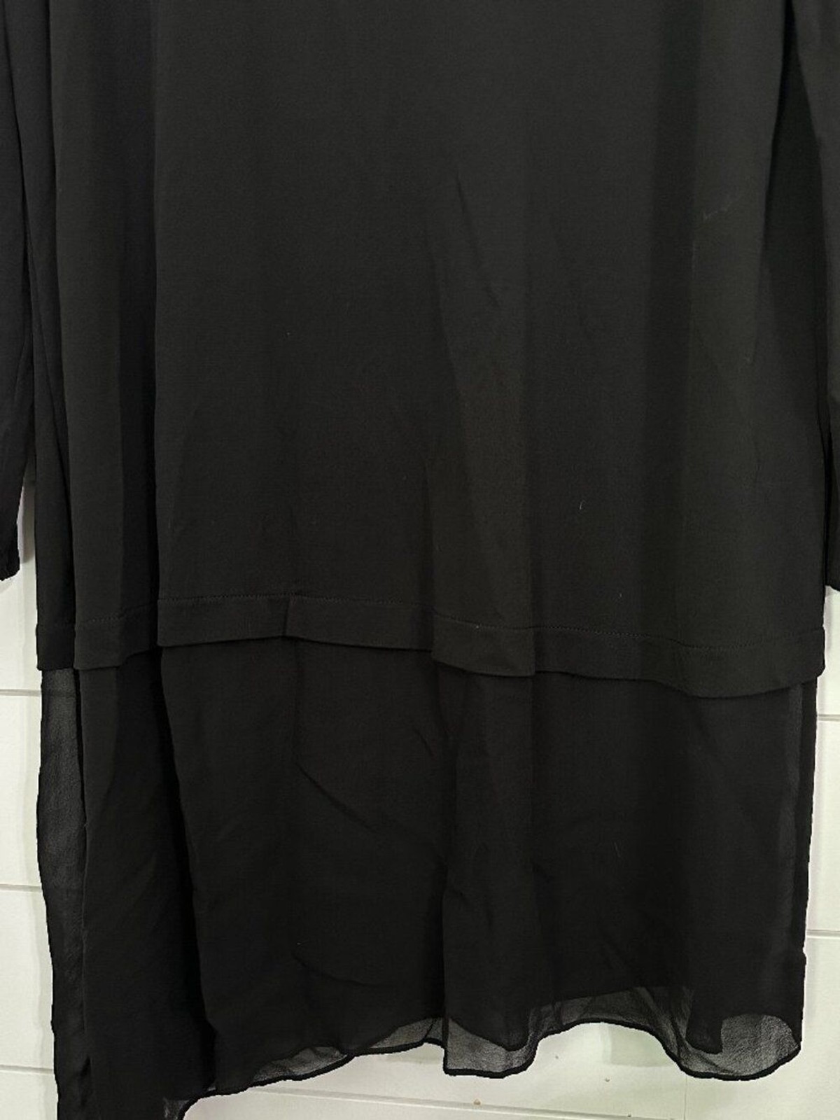 Eileen Fisher Tunic Top Long Sleeves Large Black Silk Jersey Asymmetrical Shirt