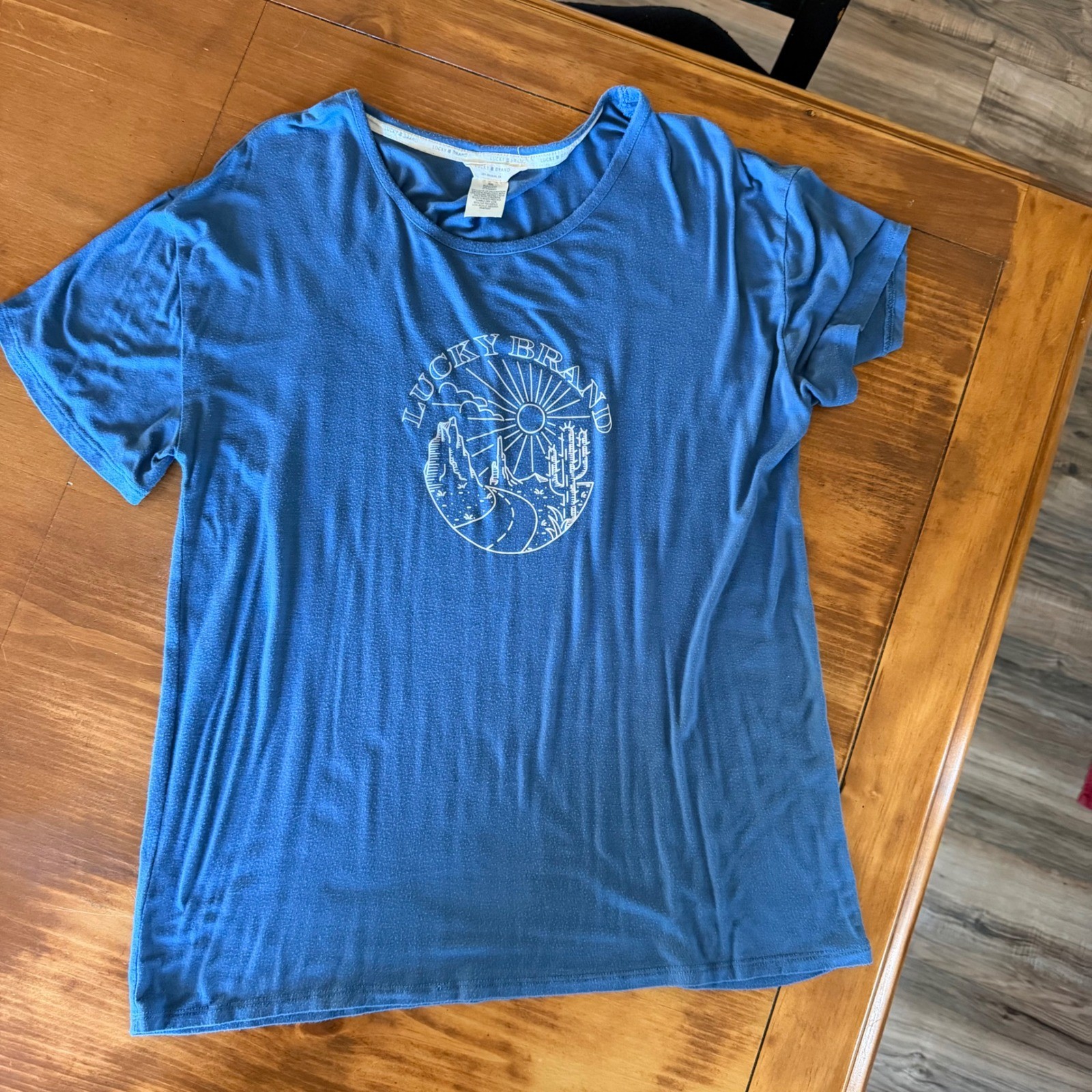 Lucky Brand Womens Blue Desert Graphic T-Shirt Short Sleeve Rayon Blend Size M