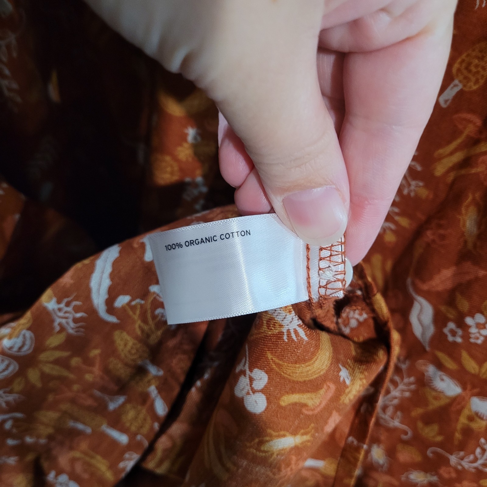 Duluth Trading Button Front Blouse XXL Orange Moth Mushroom Whimsical Gardening
