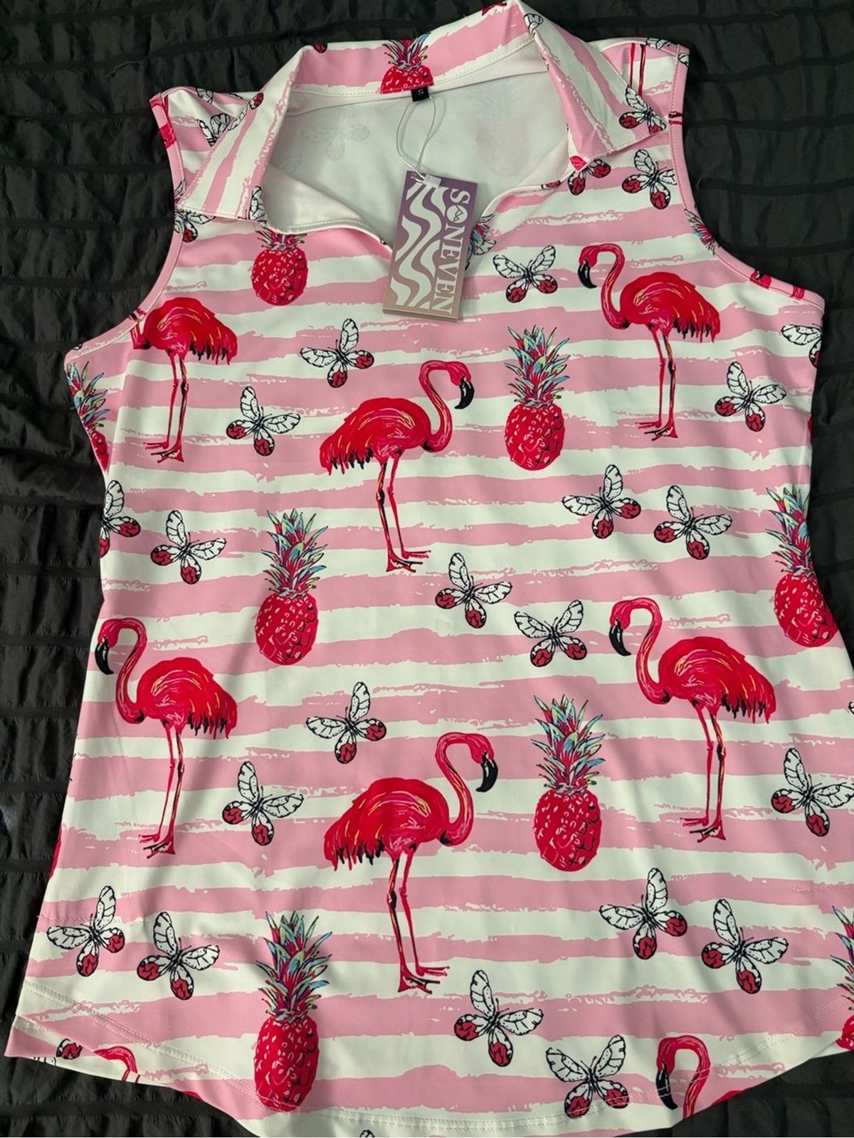 Women’s Pink Flamingo & Pineapple Polo Tank Top