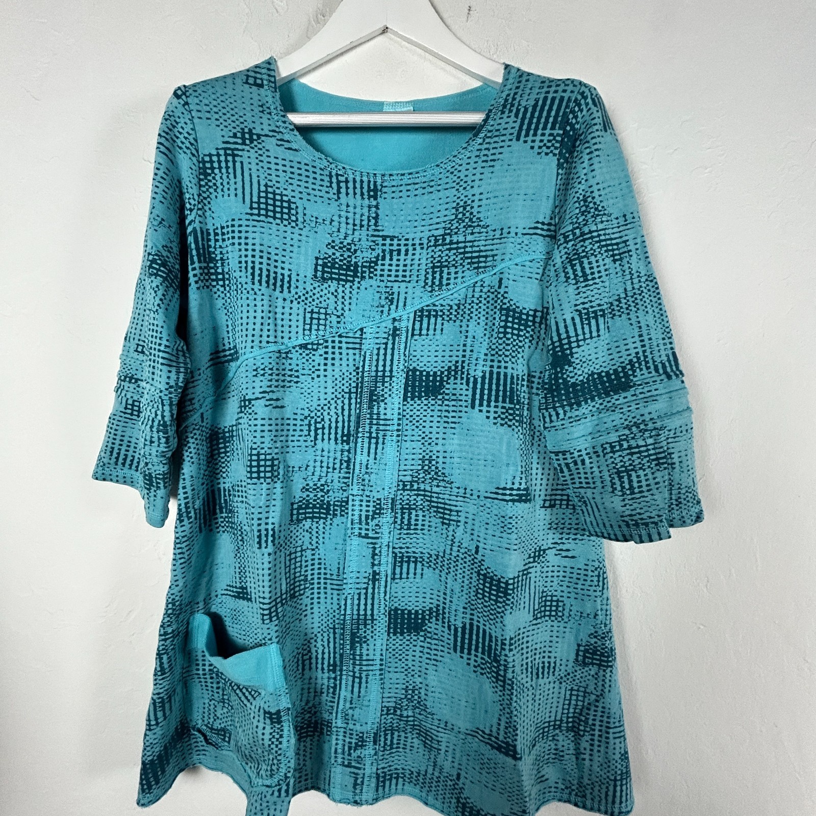 CMC Color Me Cotton Women’s Tunic Top 3/4 Sleeve Geo Print Blue Large