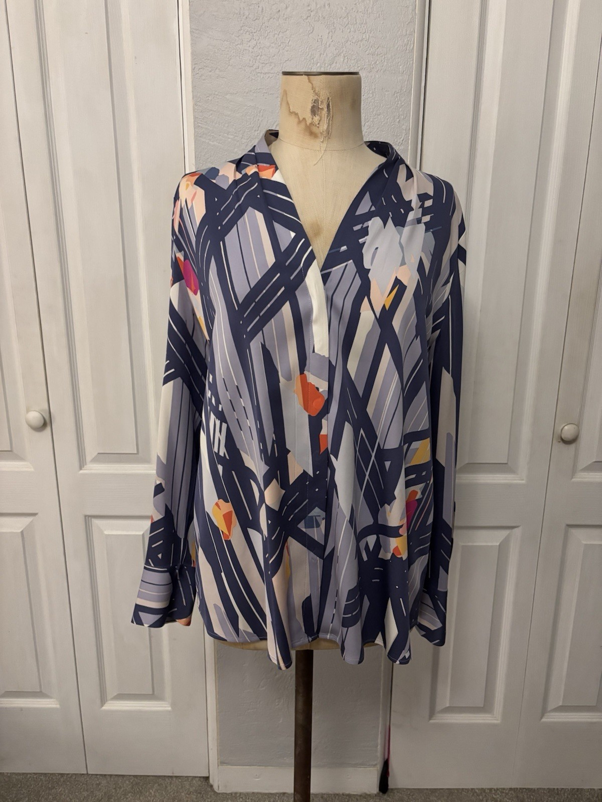 Classiques Entier Pattered Silk Blend Buttondown Blouse Size Large