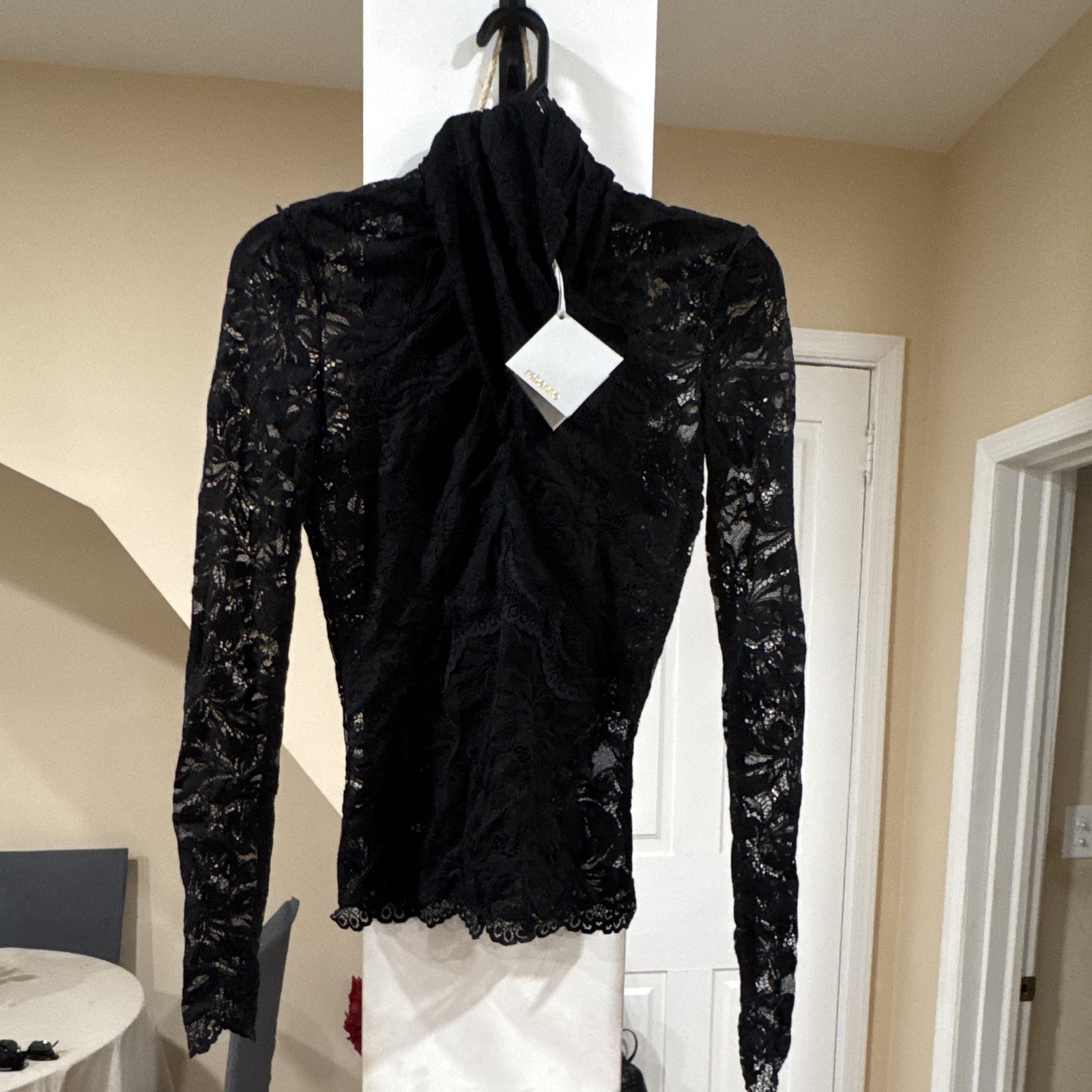 Rabanne Sheer Black Lace Turtleneck Long Sleeve Pullover Top Size 36