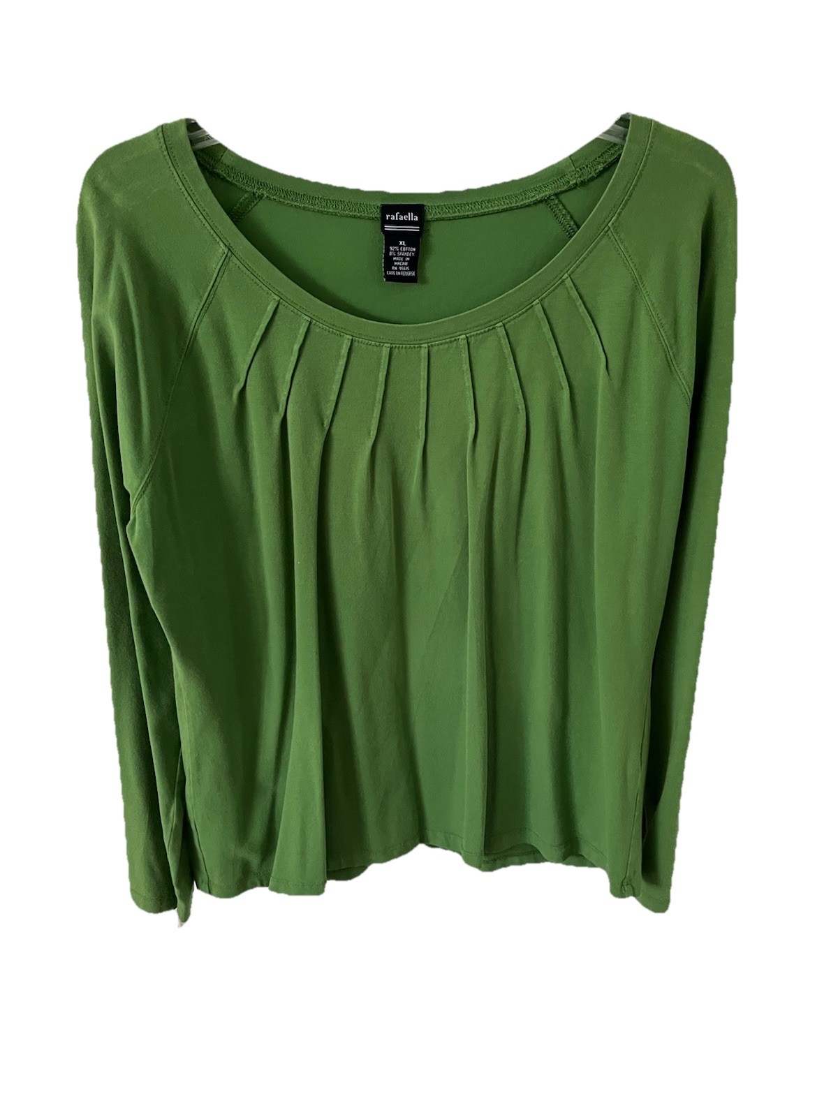 Rafaella XL Green Long Sleeve Top 92% Cotton 8% Spandex Made In Macau