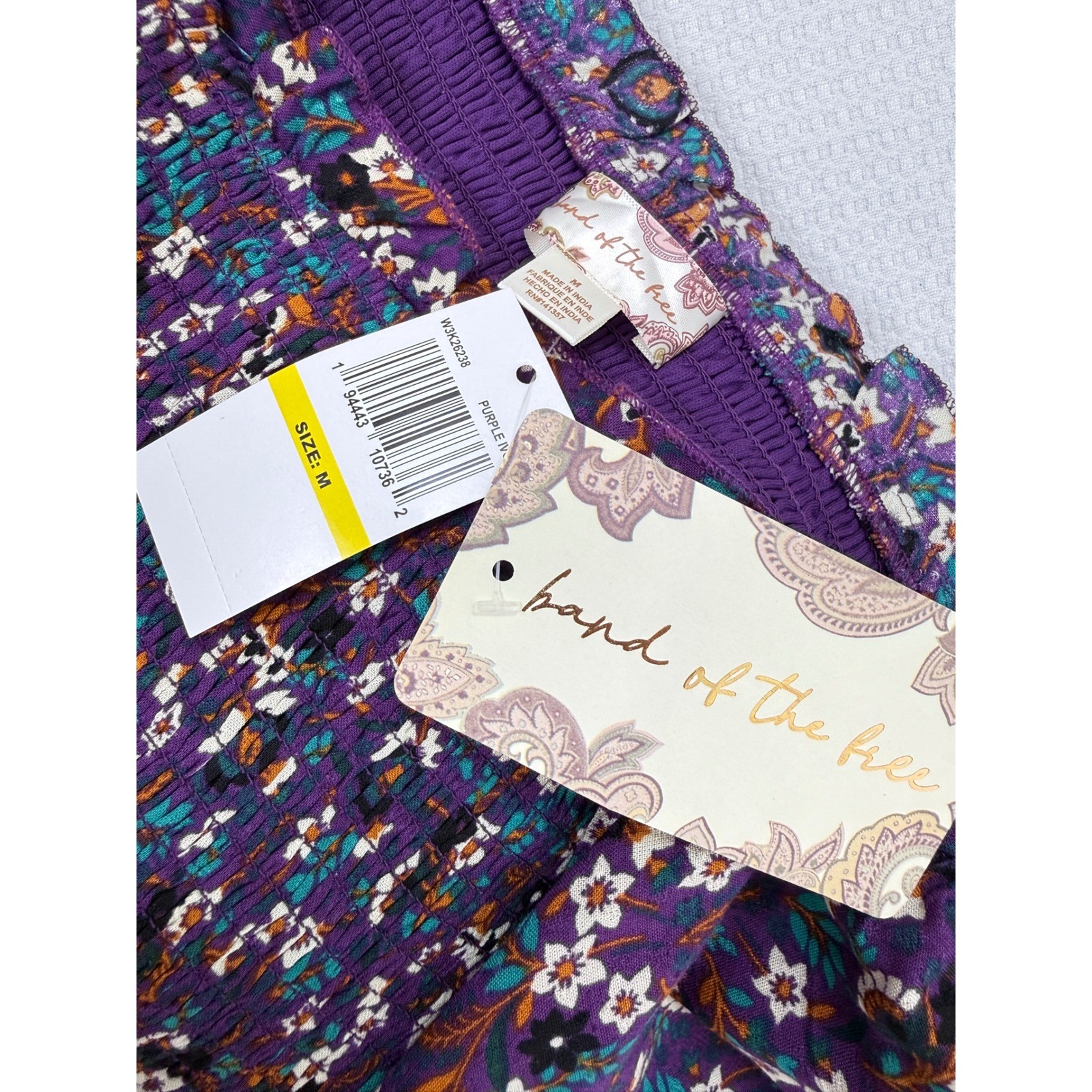 Band of the Free Purple Ivory Floral Smocked Crop Top NWT Women Size M Boho