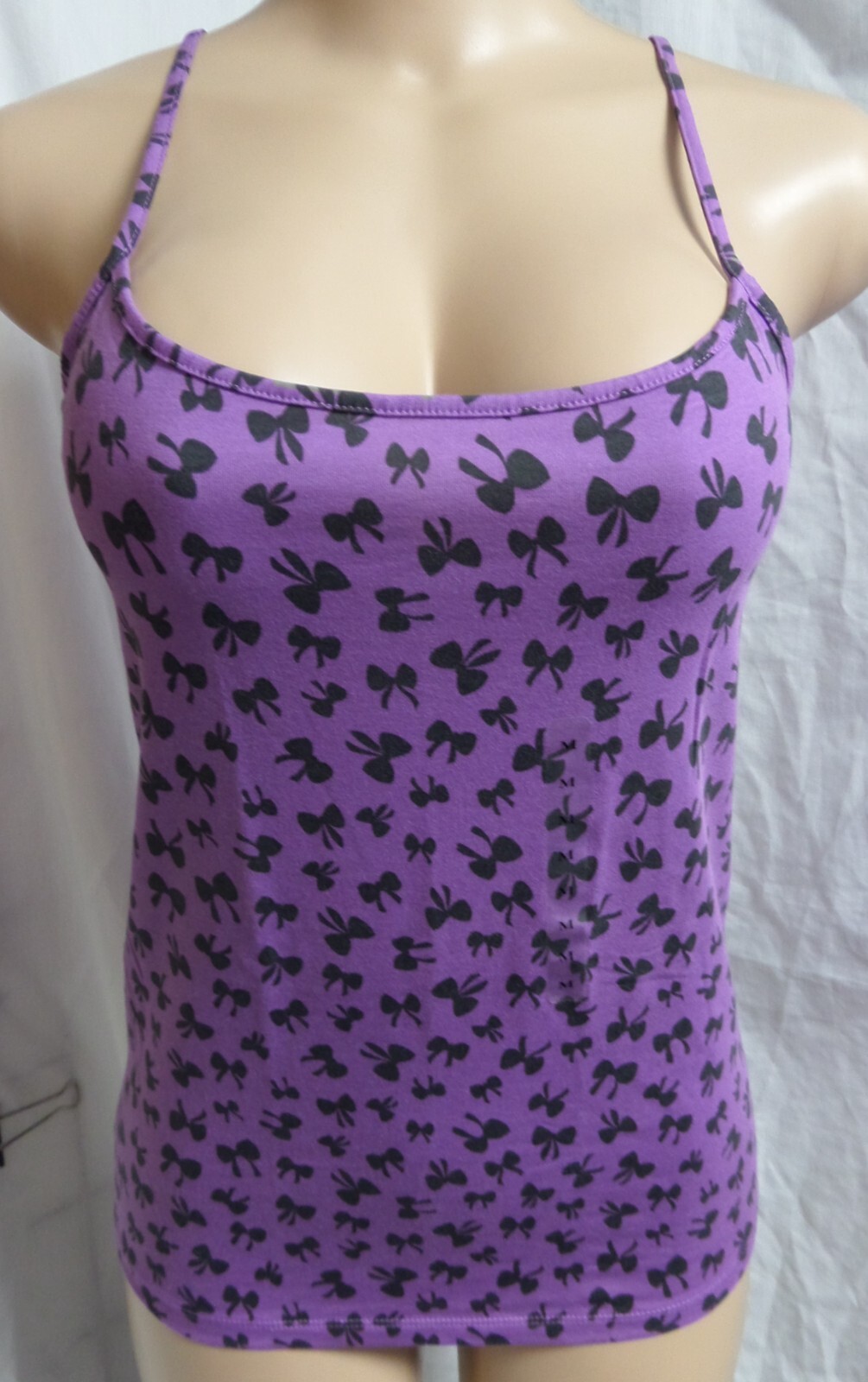 LOFT PURPLE BOW NOVELTY PRINT SPAGHETTI STRAPS CAMISOLE TANK TOP BLOUSE L NWT