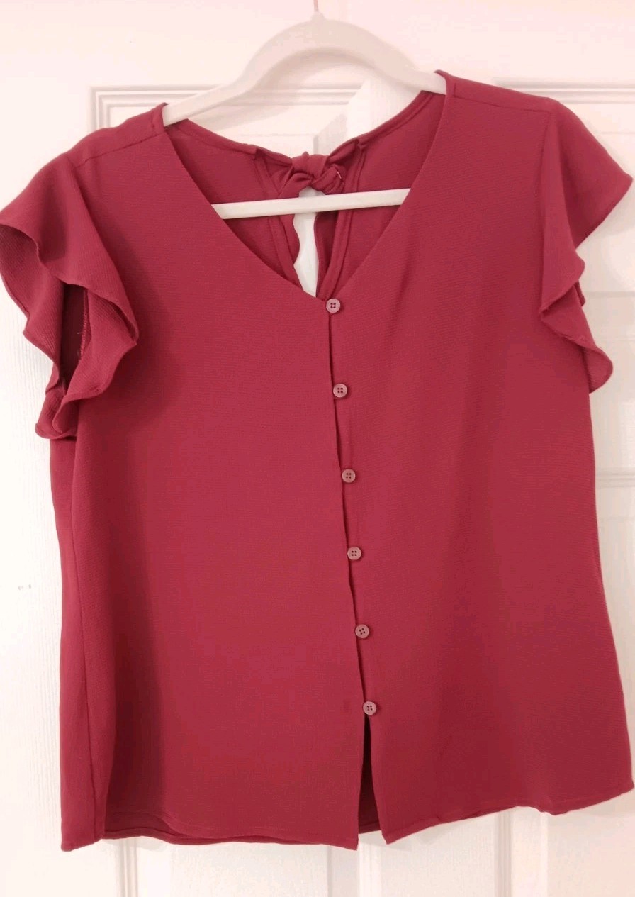 Burgandy Short Sleeve Top Blouse Medium