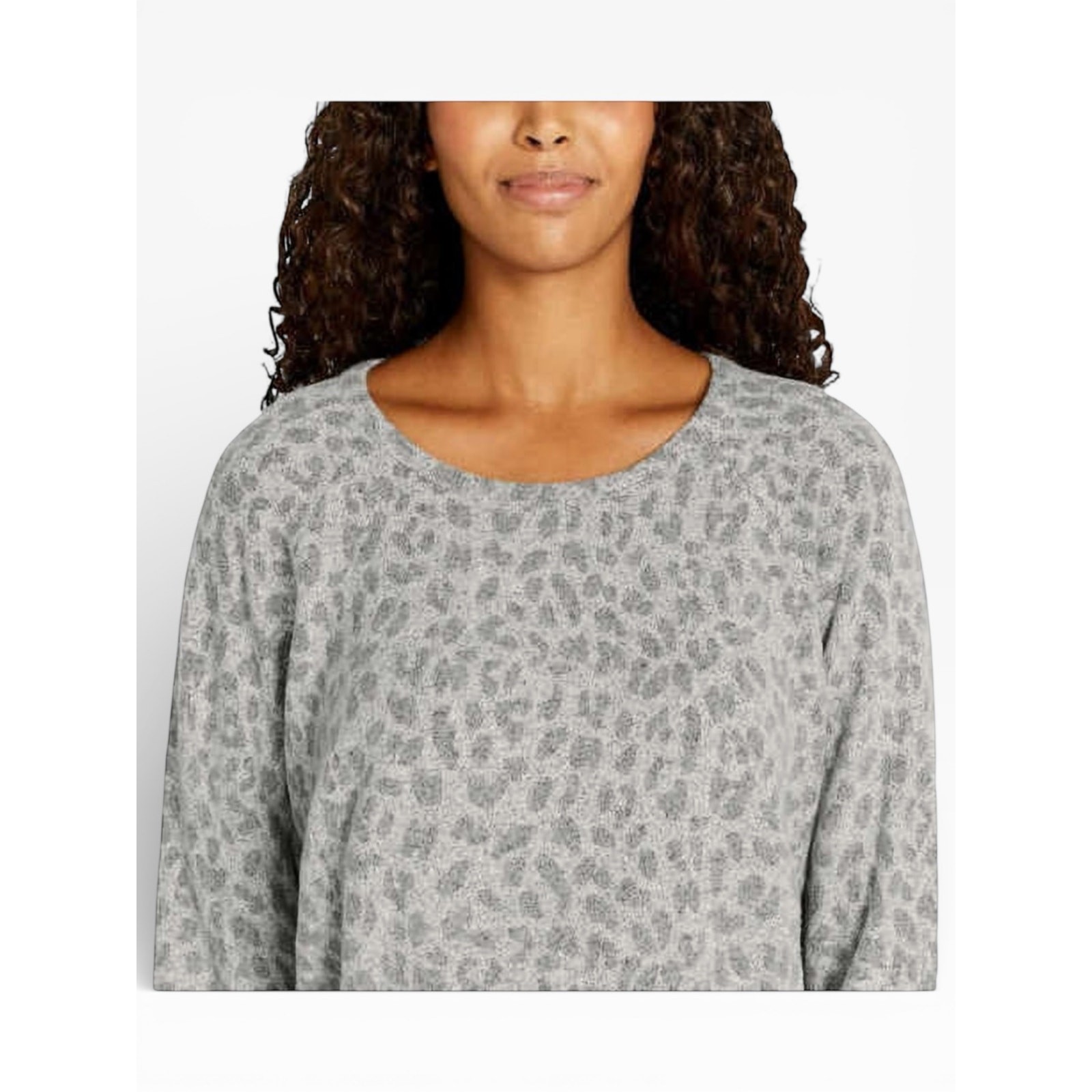 NWT Buffalo Cozy Crew Neck Top Grey Print Medium
