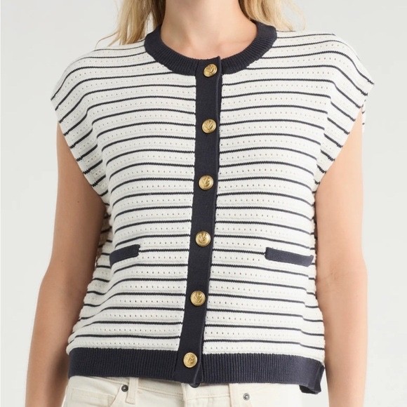 Rag & Bone Women’s Evelyn Striped Knit Vest Top size XL NWOT Navy White Gold