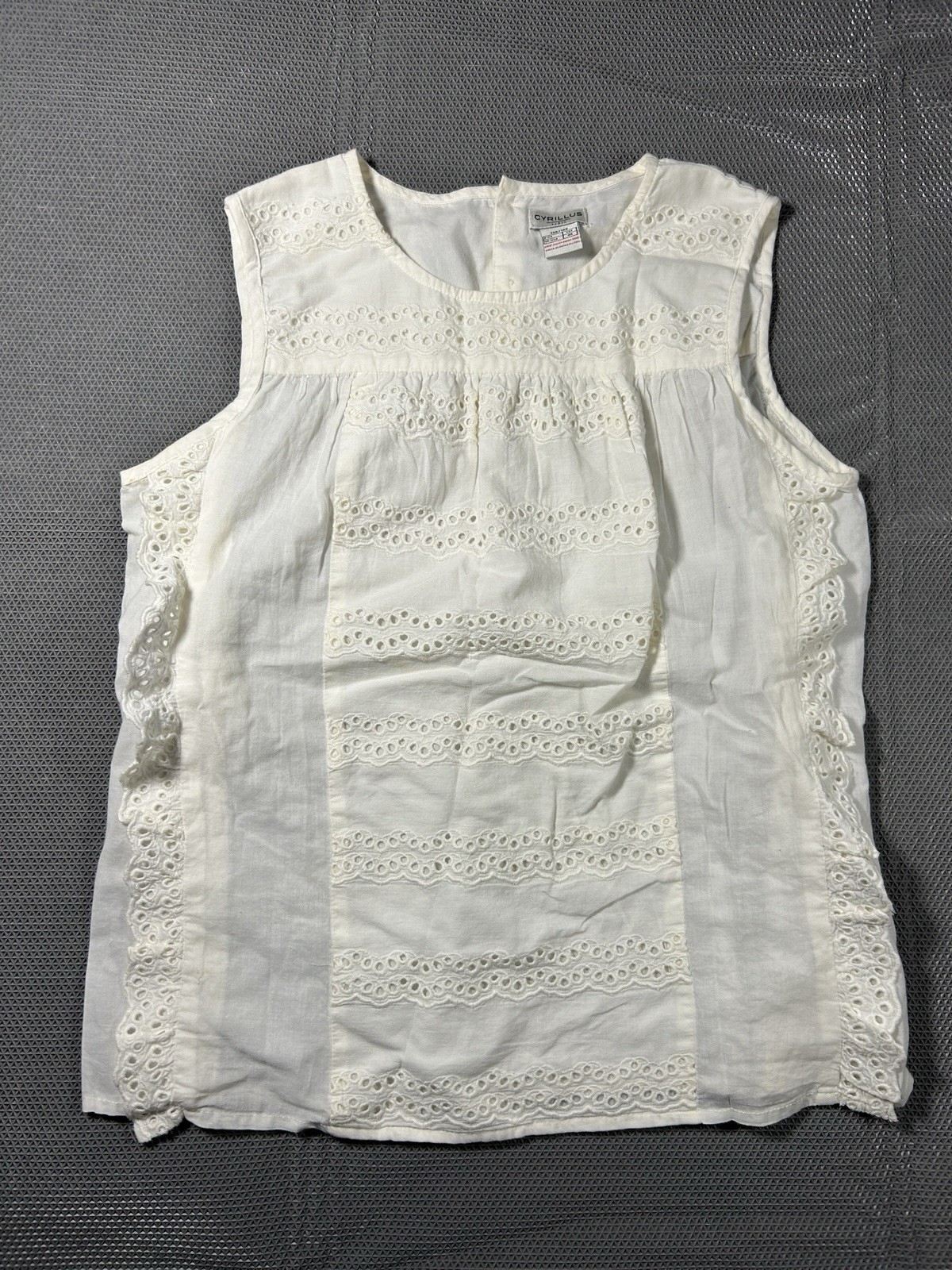 CYRILLUS White Ruffle Sleeveless Blouse Top size 12 PARISIAN 100% Cotton 150cm