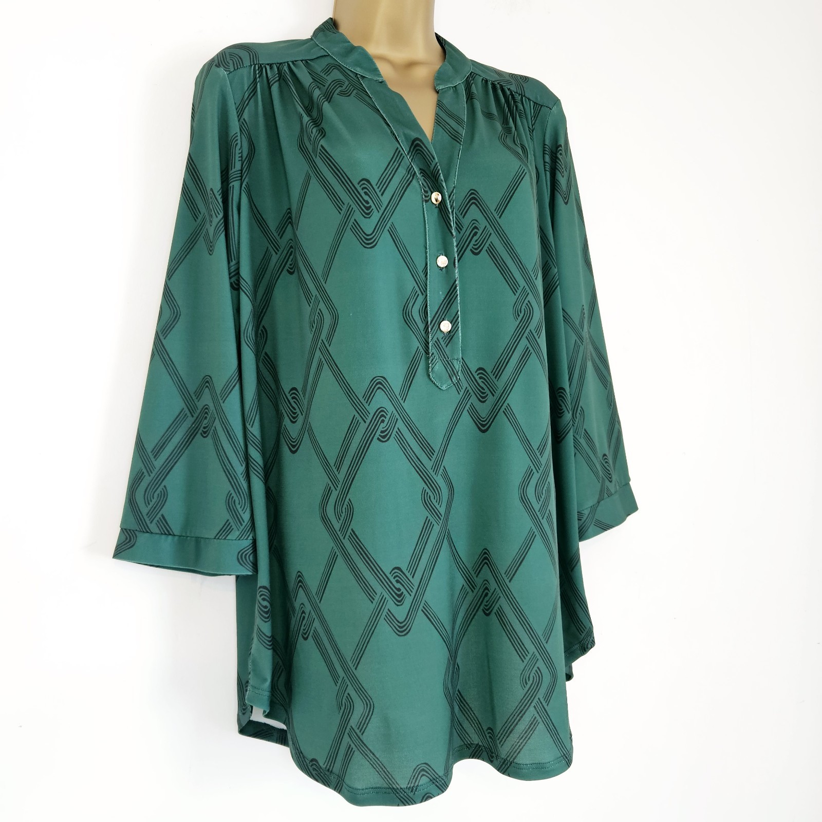 NEW Ex WALLIS 8-22 Metallic Button Front Green Black Printed Blouse Top Shirt