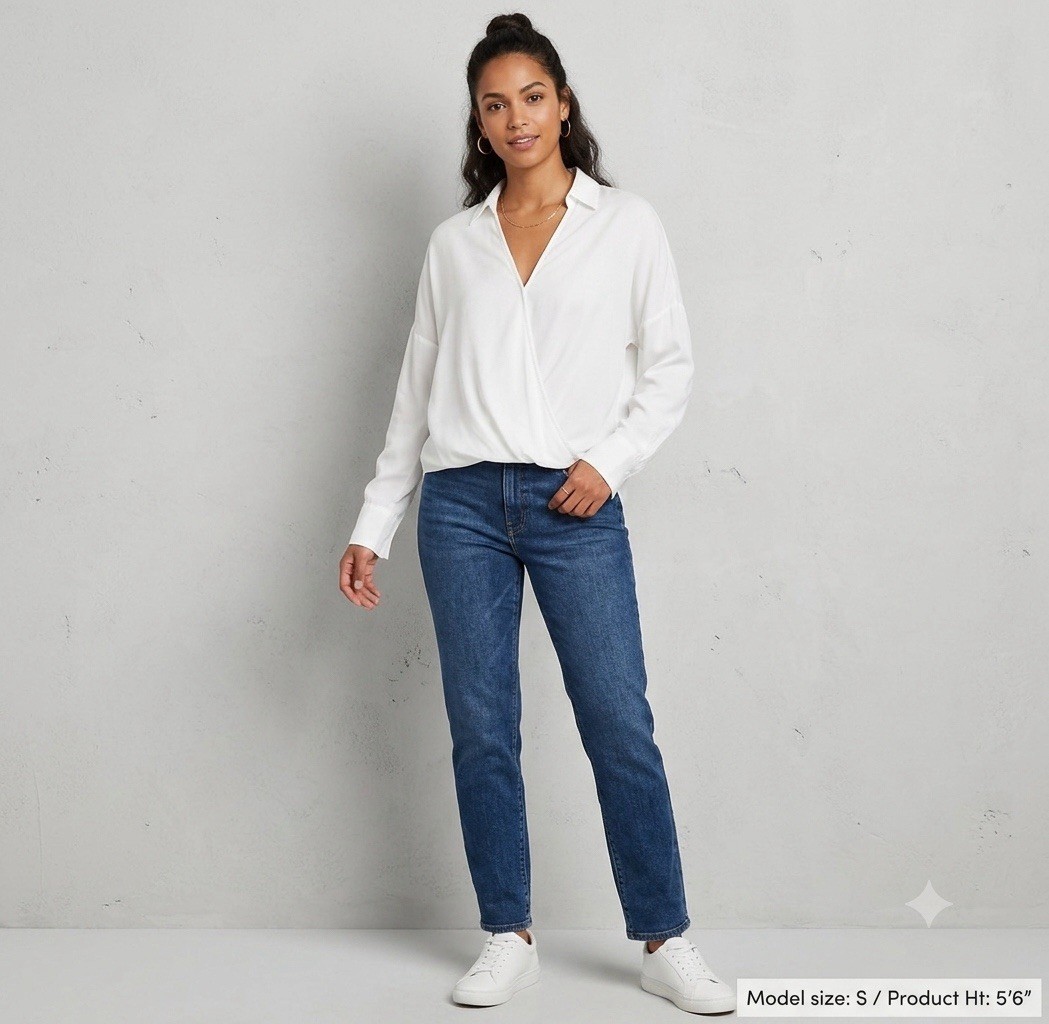 Lou & Grey For Loft Women’s Faux-Wrap White Long Sleeve Blouse Size M