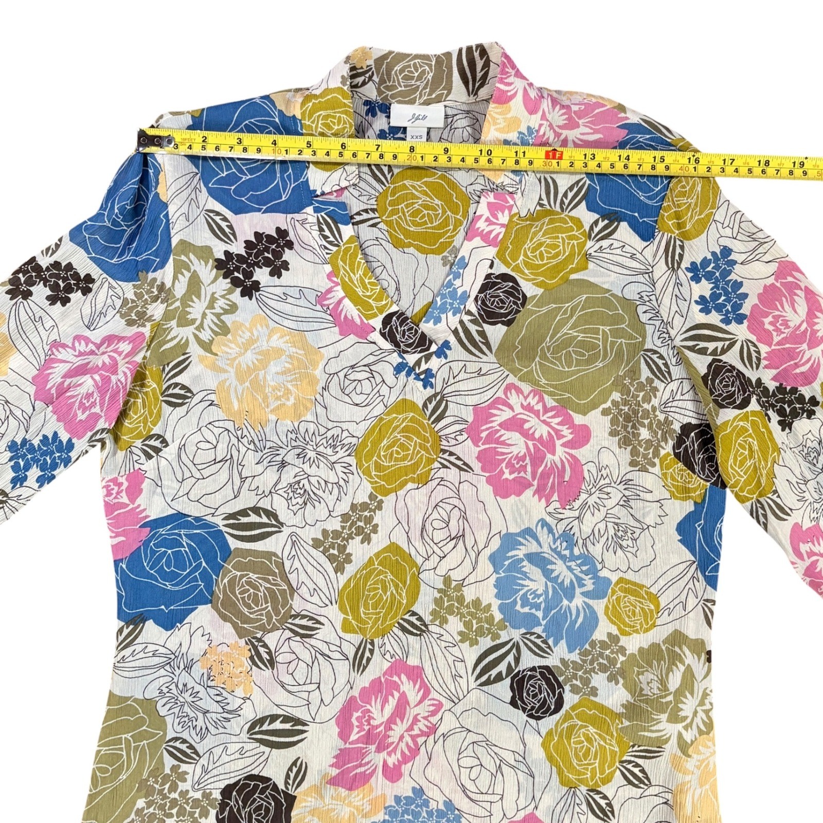 J. Jill Womens XXS Floral V-Neck Long Sleeve Rayon Blouse Multi-Color 53-2415