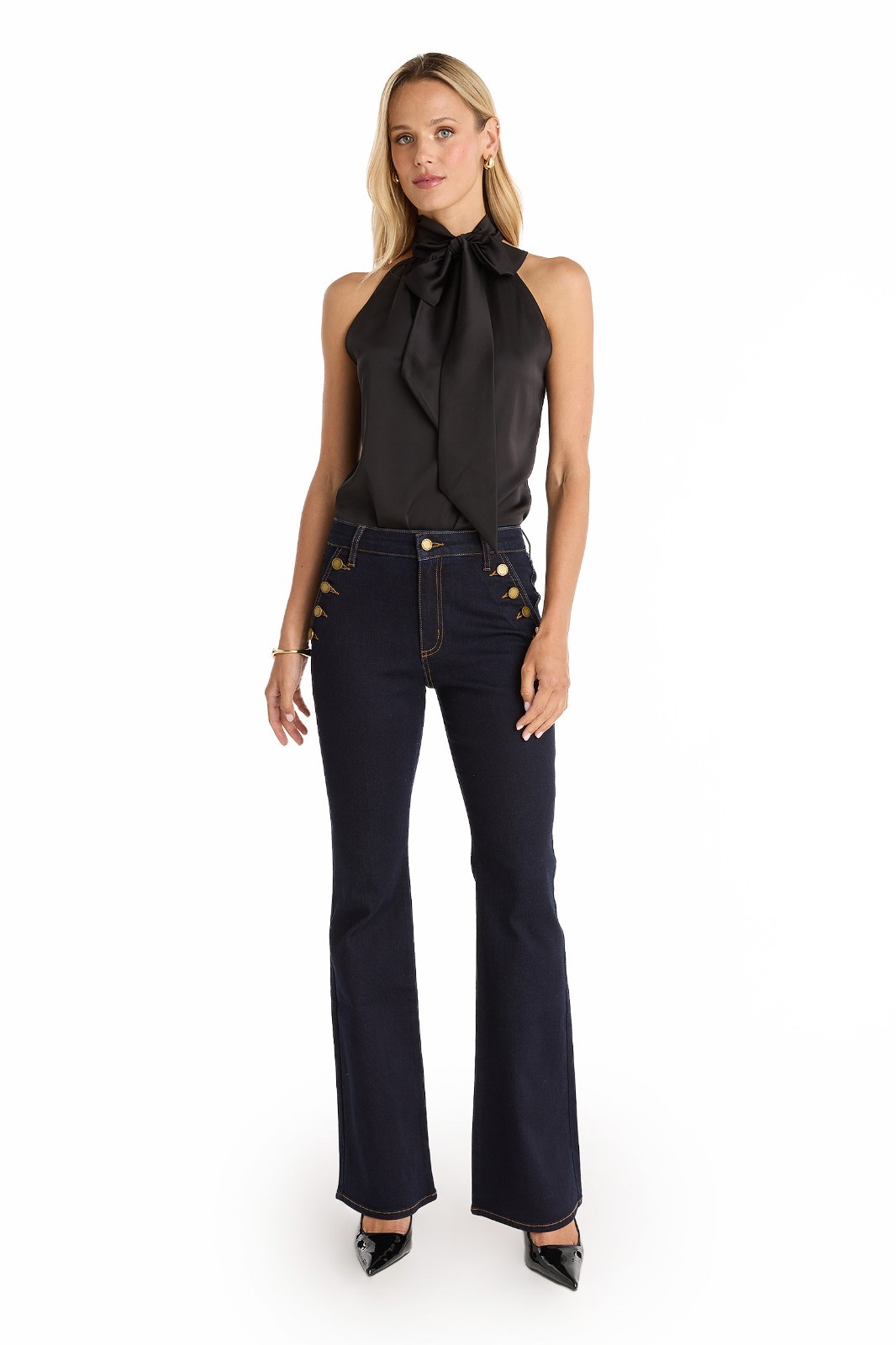 Rina Tie Neck Blouse Top Black THE NOLI SHOP