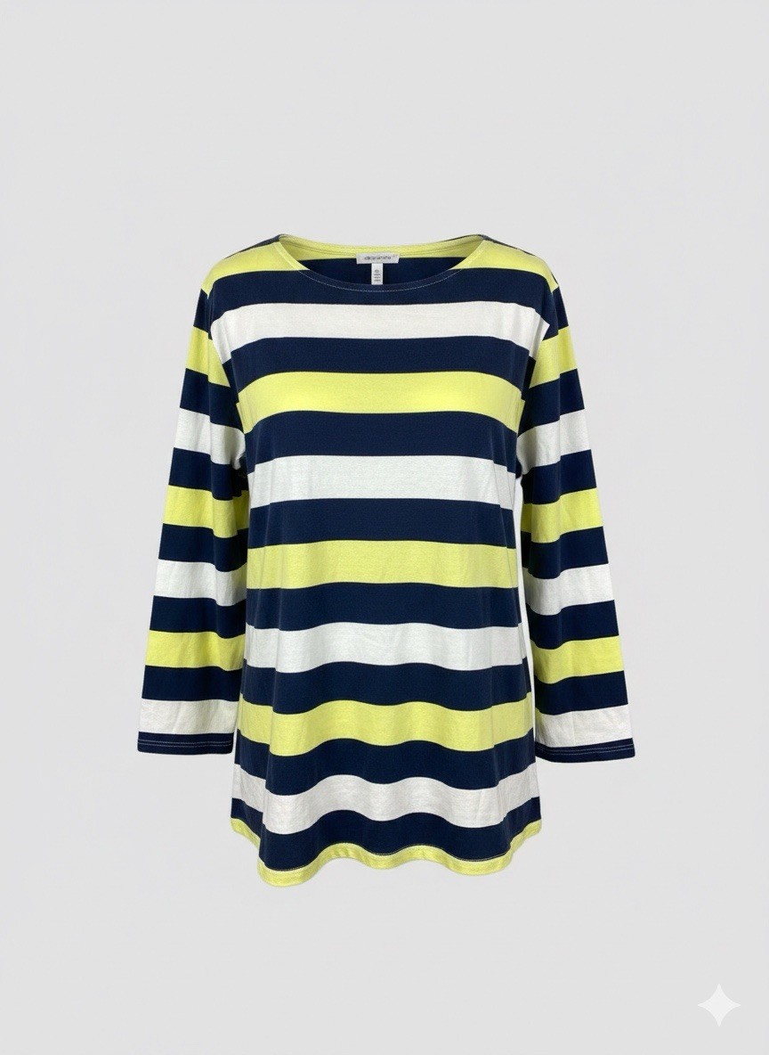 South Women’s Striped Top Size 18 Tall – Navy, Yellow & White Crew Neck