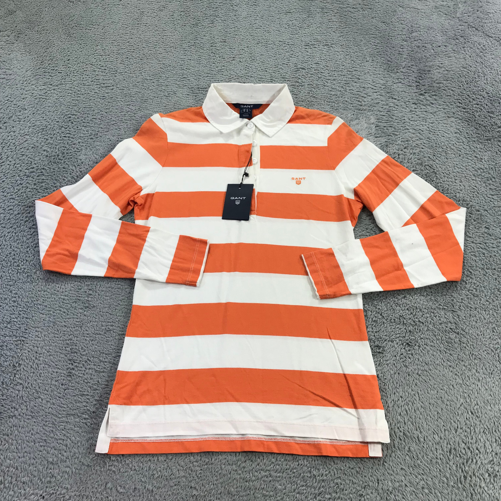 Gant Rugger Polo Shirt Womens Extra Small Orange Color Block Stripe Rugby Polo