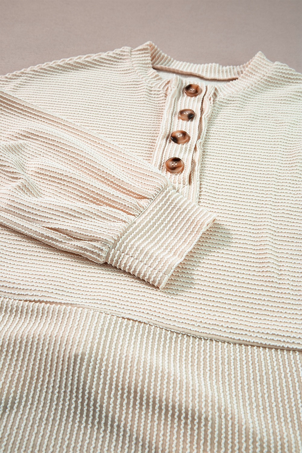 SYNA Corded Texture Henley Knit Top – Waffle Knit, Buttoned, Slight Stretch