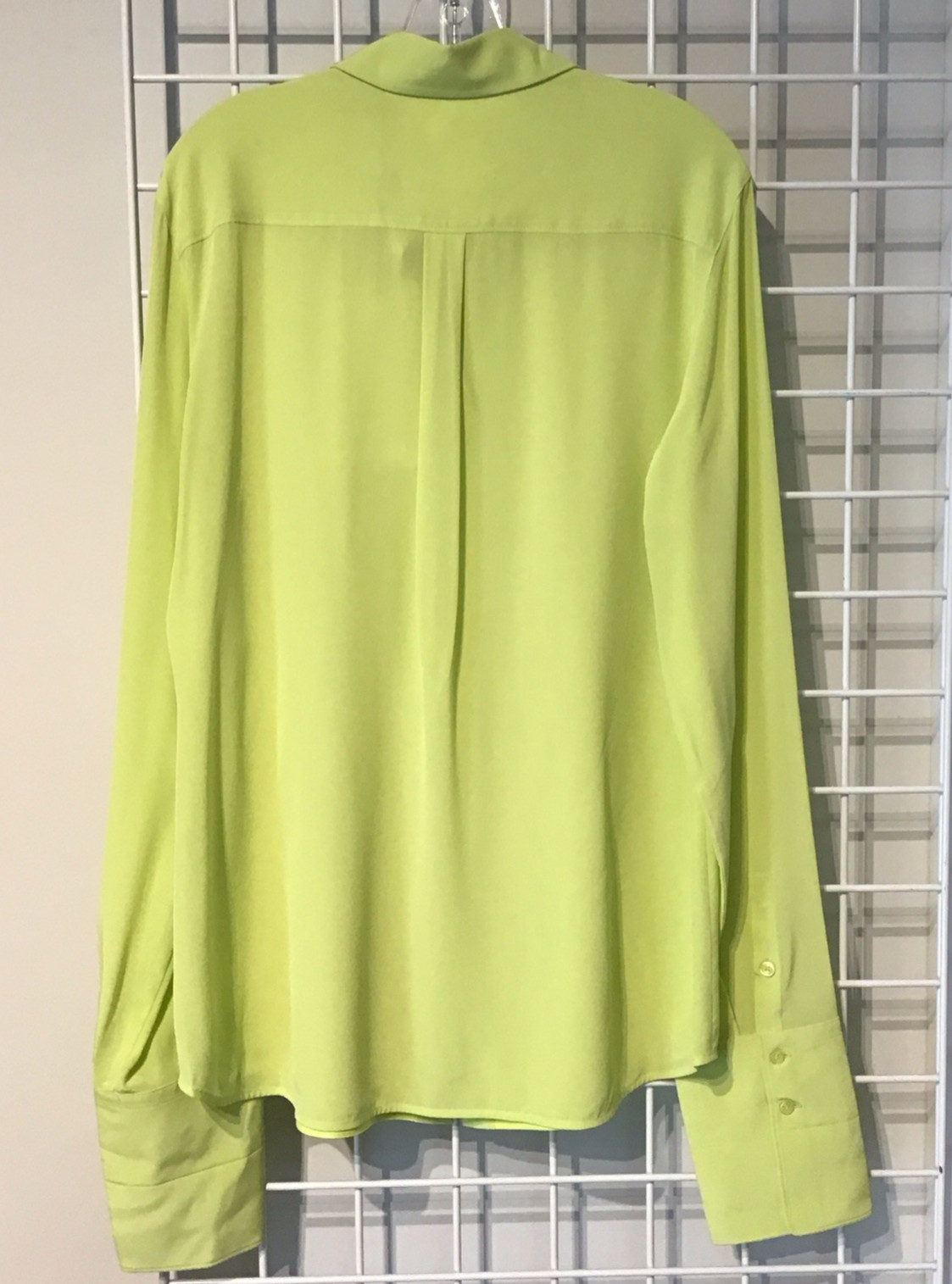 Max Mara SPORTMAX Algebra Lime Silk Shirt Button Front Elongated Cuffs NWOT US14